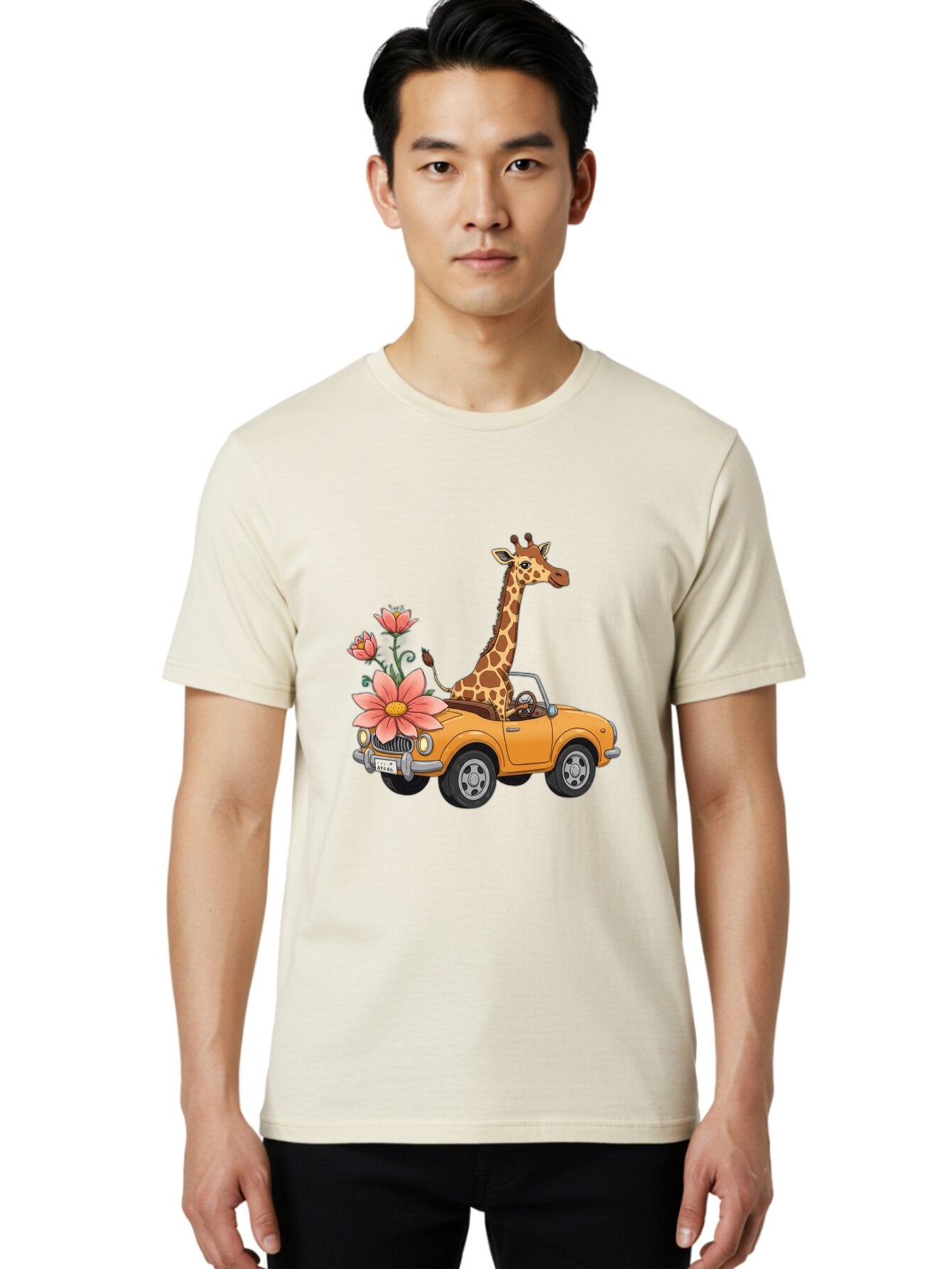 Giraffe-In-Convertible-2 Men'S Graphic Tee, 100% Cotton, Comfortable Casual Summer Wear, Machine Washable, Vintage Camera, Old Camera, Antique Camera, Black Camera, Classic Photography, Photography Equipment, Nostalgic Device, Film Camera, Baq897 18