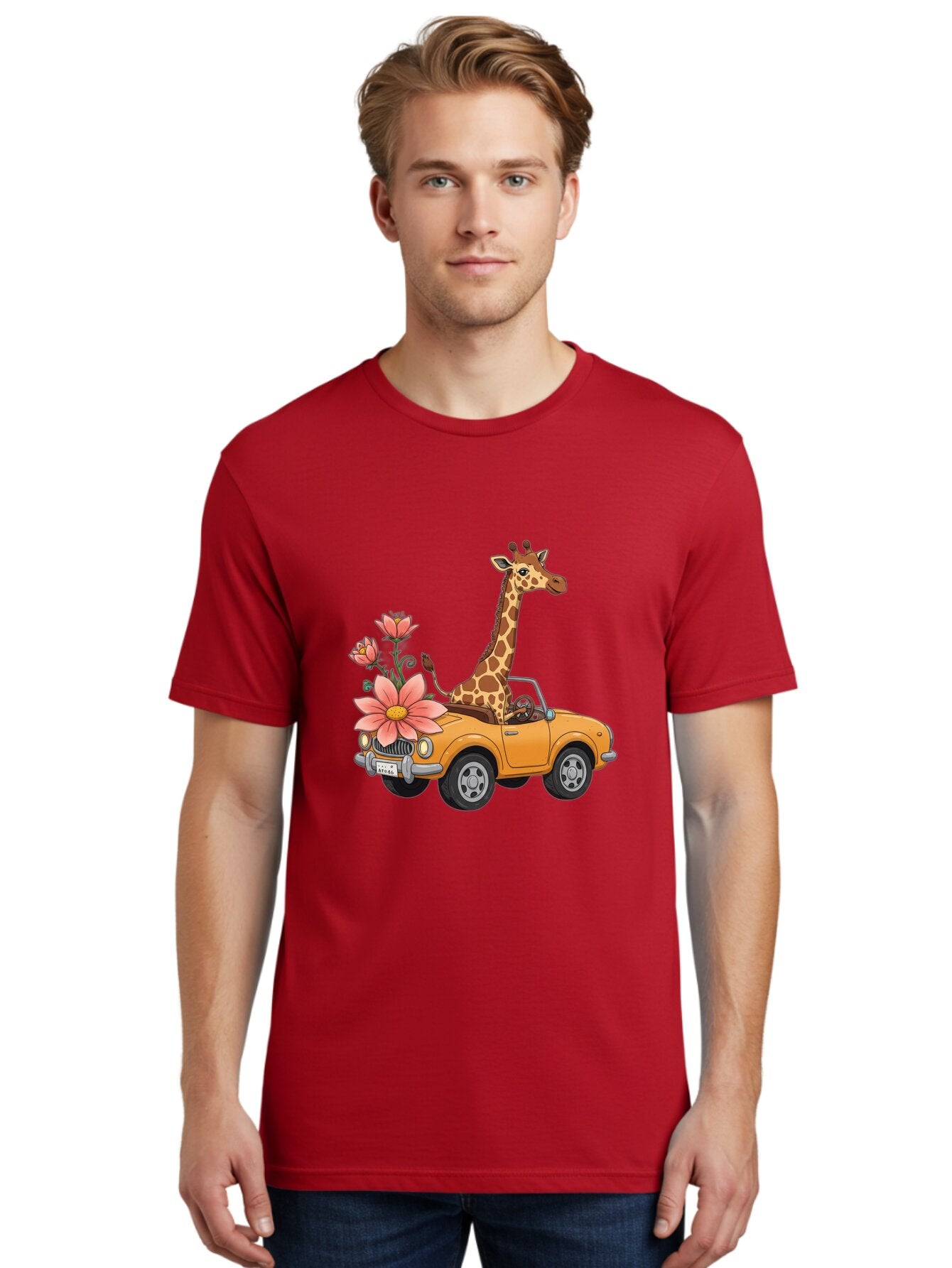 Giraffe-In-Convertible-2 Men'S Graphic Tee, 100% Cotton, Comfortable Casual Summer Wear, Machine Washable, Vintage Camera, Old Camera, Antique Camera, Black Camera, Classic Photography, Photography Equipment, Nostalgic Device, Film Camera, Baq897 24