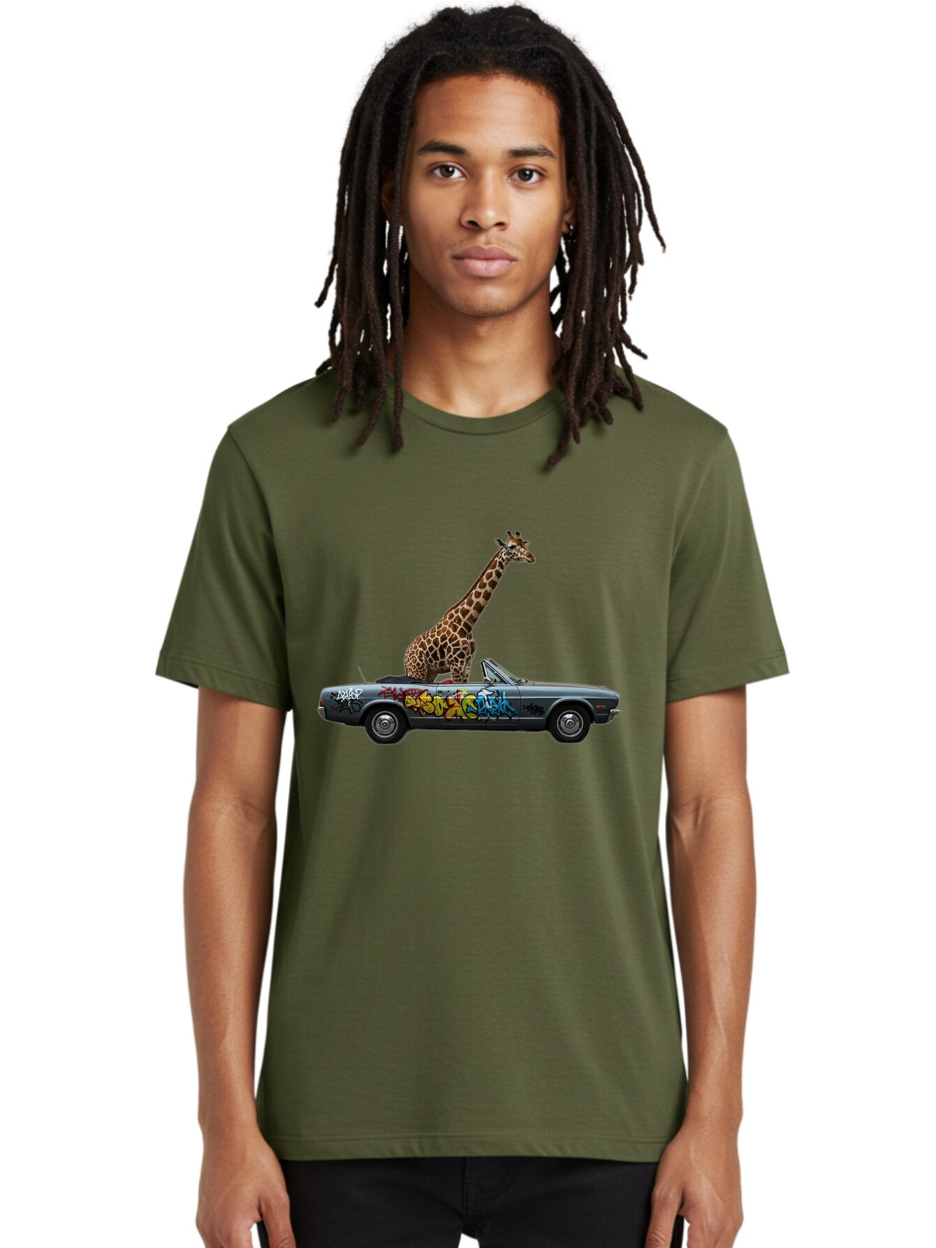 Giraffe-In-Convertible-3 Men'S Graphic Tee, 100% Cotton, Comfortable Casual Summer Wear, Machine Washable, Vintage Camera, Old Camera, Antique Camera, Black Camera, Classic Photography, Photography Equipment, Nostalgic Device, Film Camera, Baq898 18
