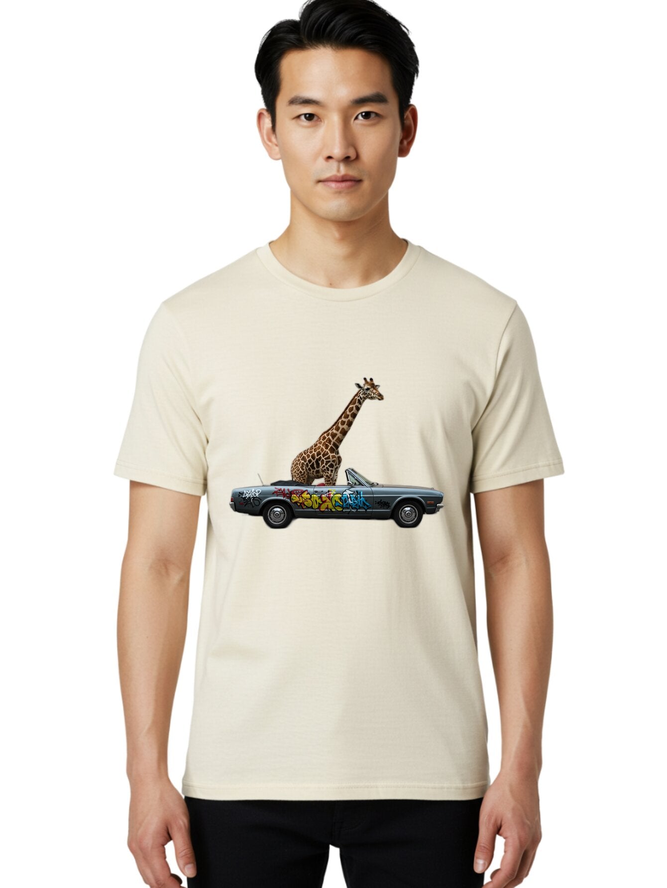 Giraffe-In-Convertible-3 Men'S Graphic Tee, 100% Cotton, Comfortable Casual Summer Wear, Machine Washable, Vintage Camera, Old Camera, Antique Camera, Black Camera, Classic Photography, Photography Equipment, Nostalgic Device, Film Camera, Baq898 27
