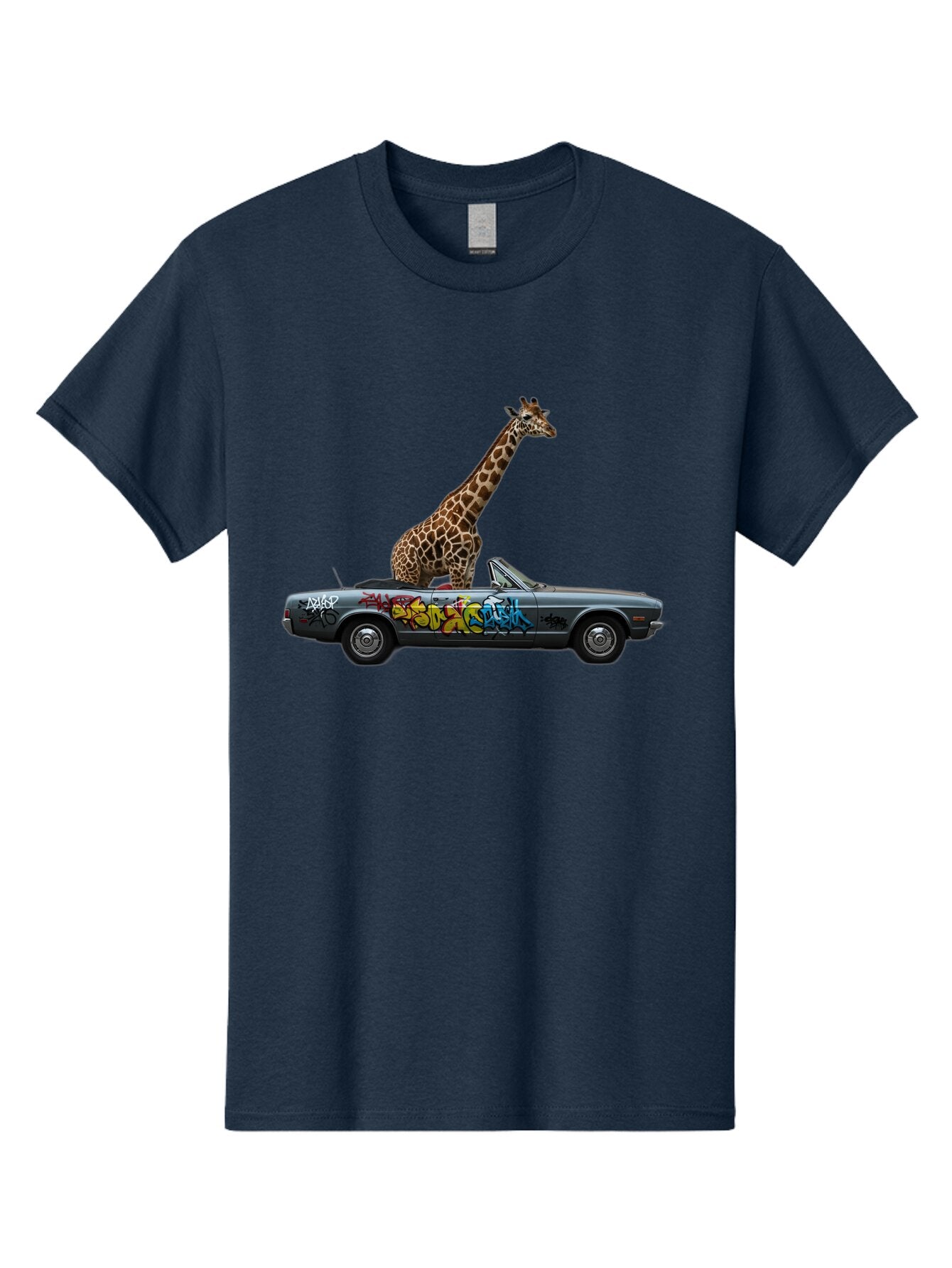 Giraffe-In-Convertible-3 Men'S Graphic Tee, 100% Cotton, Comfortable Casual Summer Wear, Machine Washable, Vintage Camera, Old Camera, Antique Camera, Black Camera, Classic Photography, Photography Equipment, Nostalgic Device, Film Camera, Baq898 13