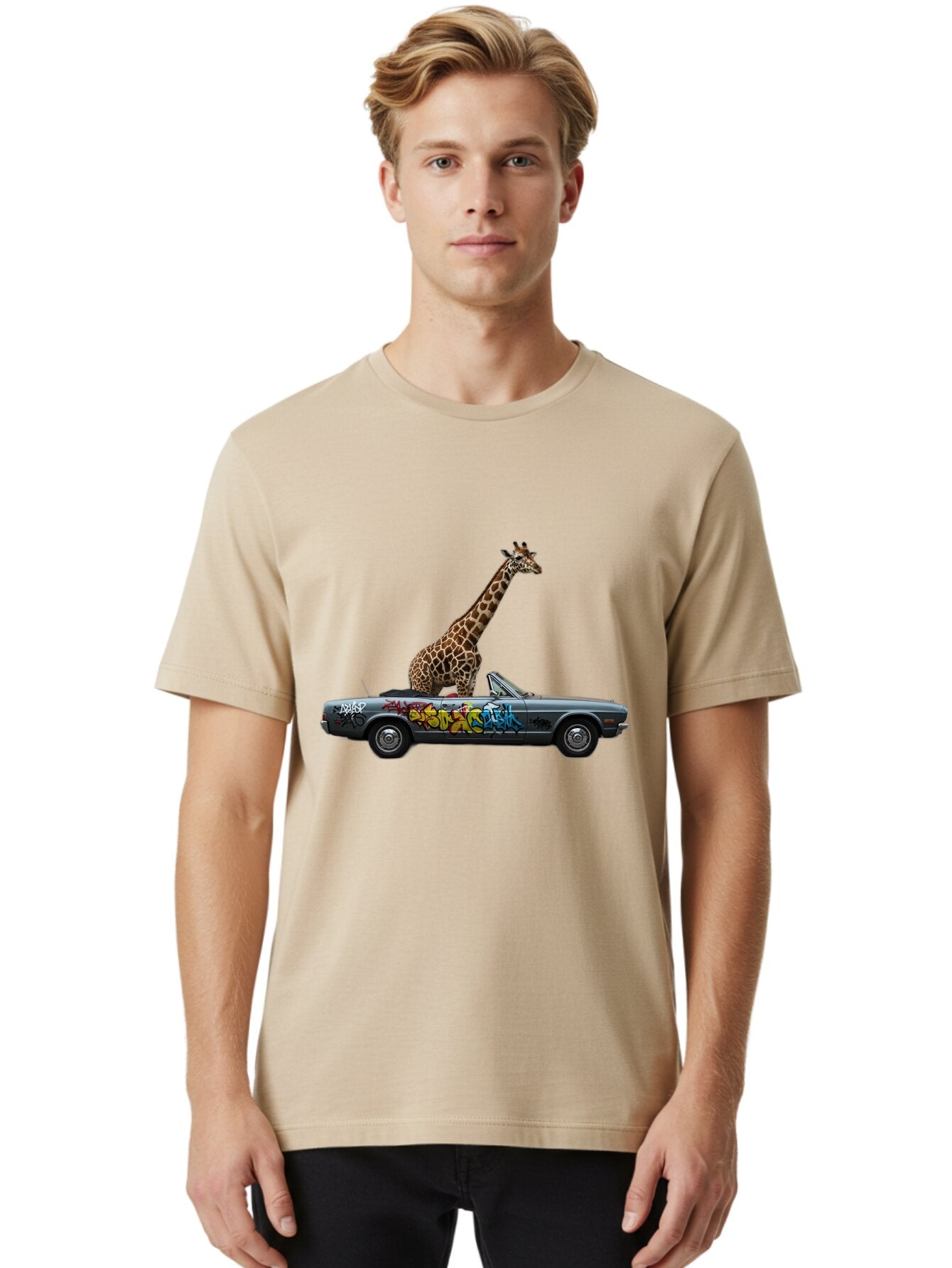 Giraffe-In-Convertible-3 Men'S Graphic Tee, 100% Cotton, Comfortable Casual Summer Wear, Machine Washable, Vintage Camera, Old Camera, Antique Camera, Black Camera, Classic Photography, Photography Equipment, Nostalgic Device, Film Camera, Baq898 29