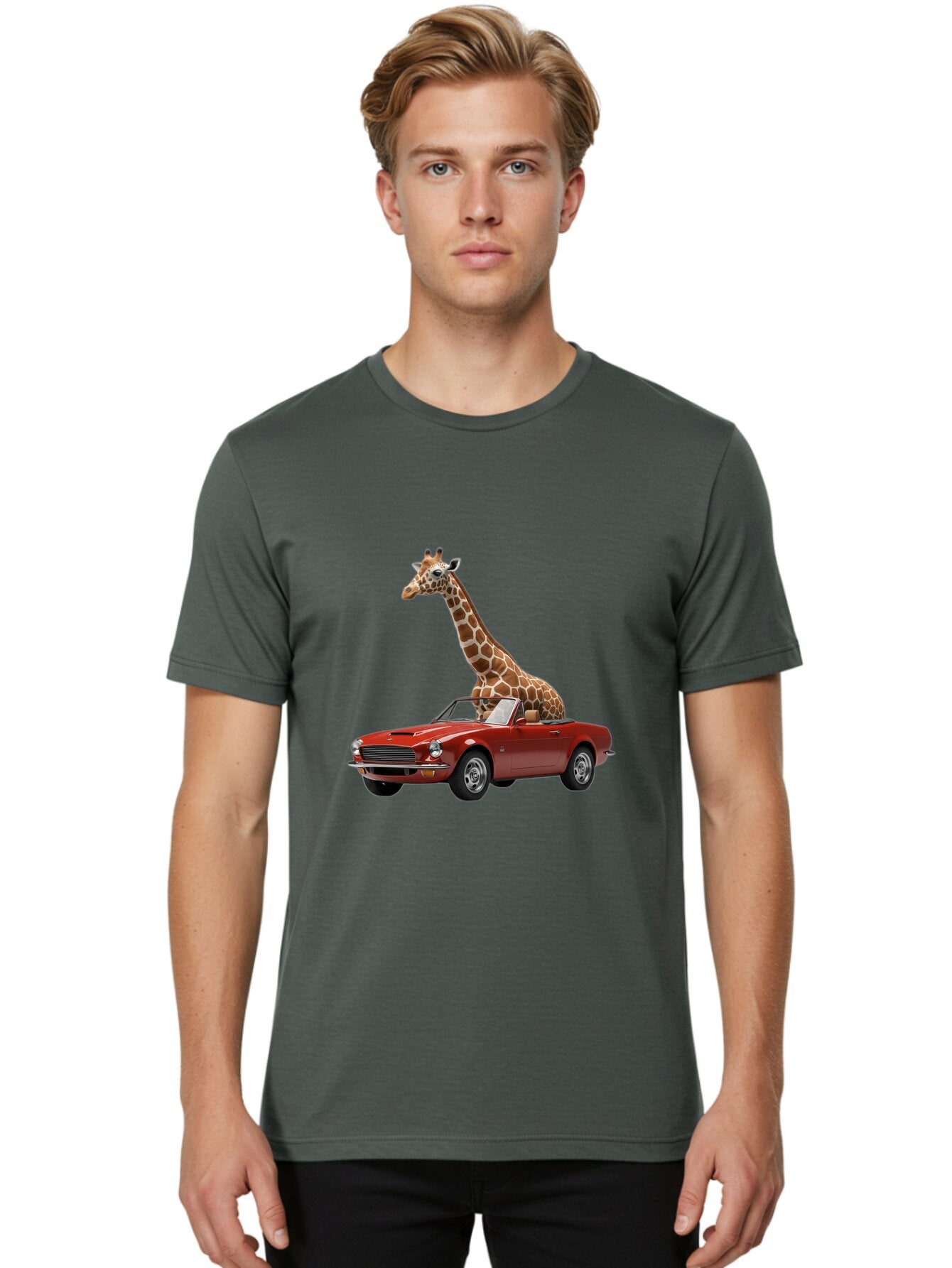 Giraffe-In-Red-Convertible Men'S Graphic Tee, 100% Cotton, Comfortable Casual Summer Wear, Machine Washable, Vintage Camera, Old Camera, Antique Camera, Black Camera, Classic Photography, Photography Equipment, Nostalgic Device, Film Camera, Baq903 16