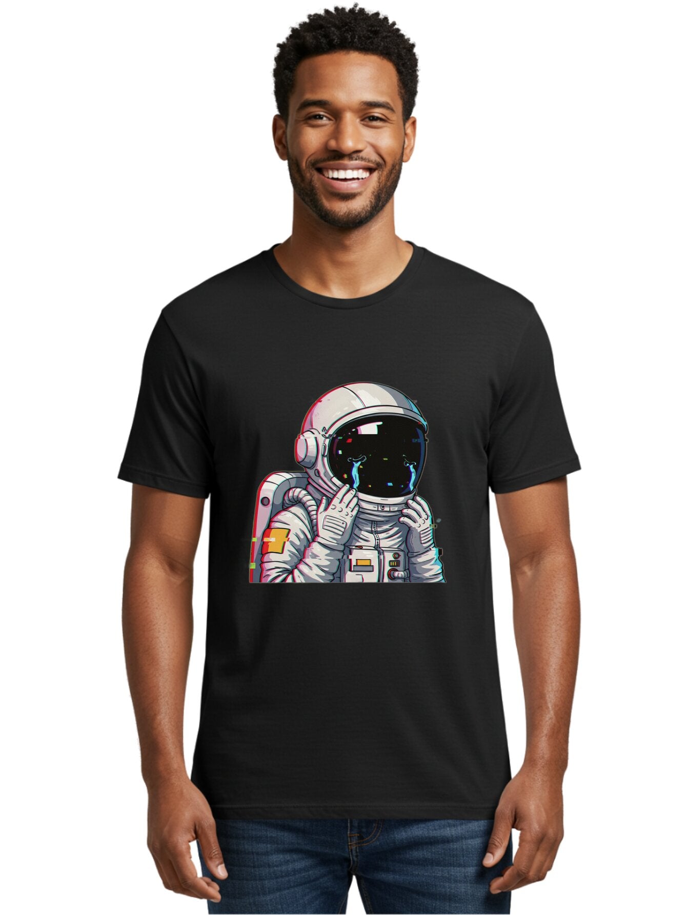 Glitching-Astronaut Men'S Graphic Tee, 100% Cotton, Comfortable Casual Summer Wear, Machine Washable, Vintage Camera, Old Camera, Antique Camera, Black Camera, Classic Photography, Photography Equipment, Nostalgic Device, Film Camera, Baq906 22