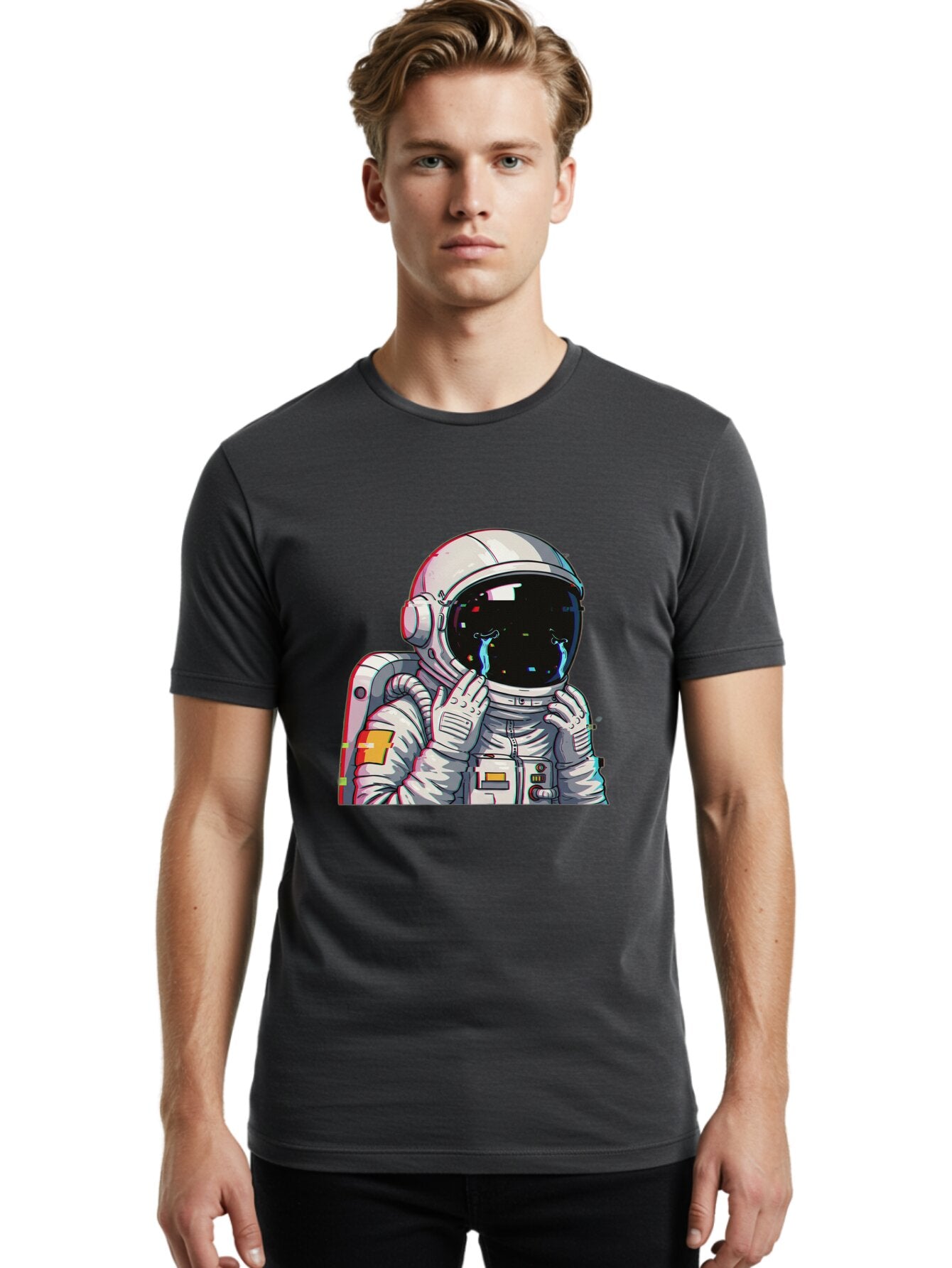 Glitching-Astronaut Men'S Graphic Tee, 100% Cotton, Comfortable Casual Summer Wear, Machine Washable, Vintage Camera, Old Camera, Antique Camera, Black Camera, Classic Photography, Photography Equipment, Nostalgic Device, Film Camera, Baq906 25