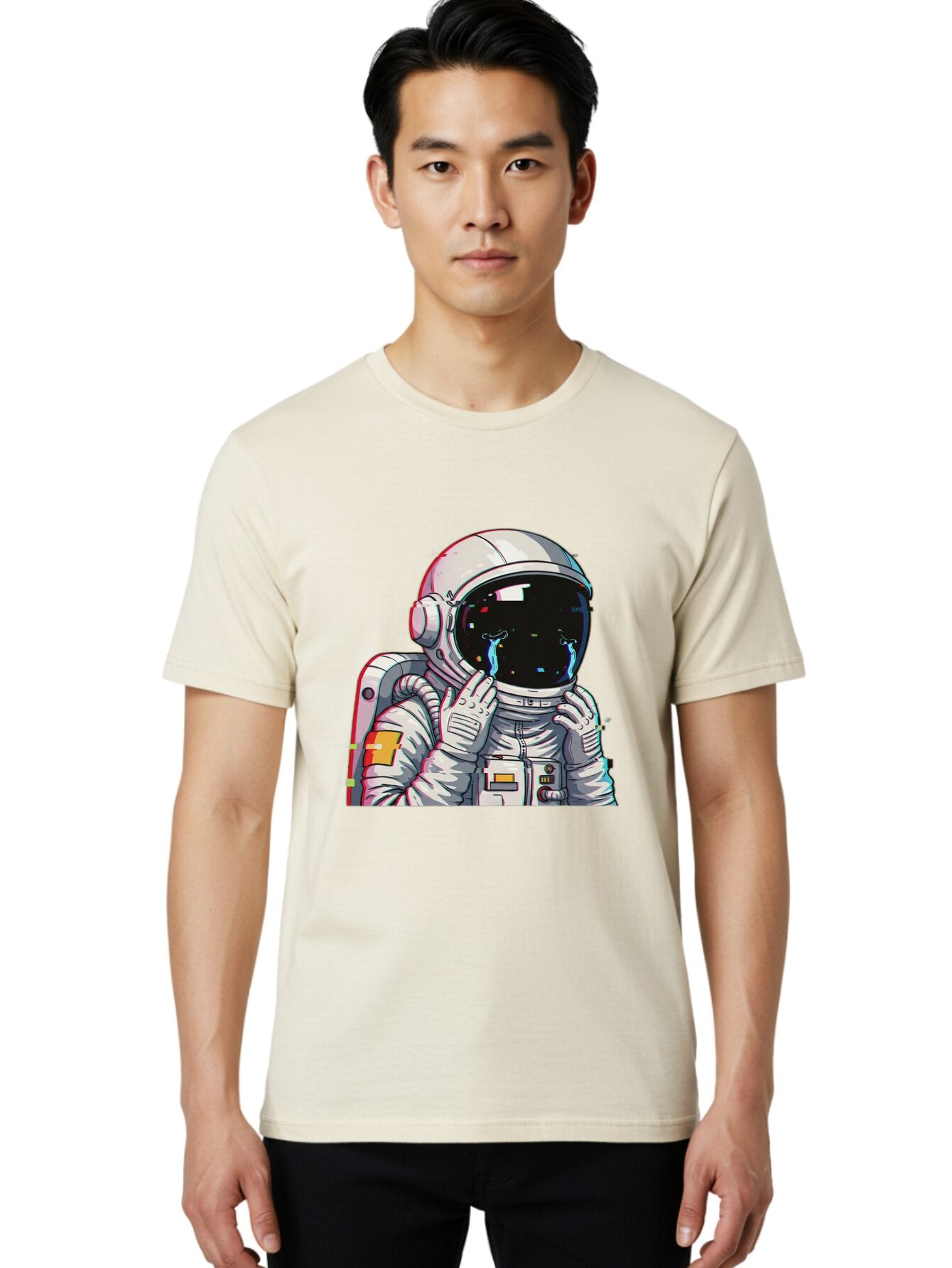Glitching-Astronaut Men'S Graphic Tee, 100% Cotton, Comfortable Casual Summer Wear, Machine Washable, Vintage Camera, Old Camera, Antique Camera, Black Camera, Classic Photography, Photography Equipment, Nostalgic Device, Film Camera, Baq906 20
