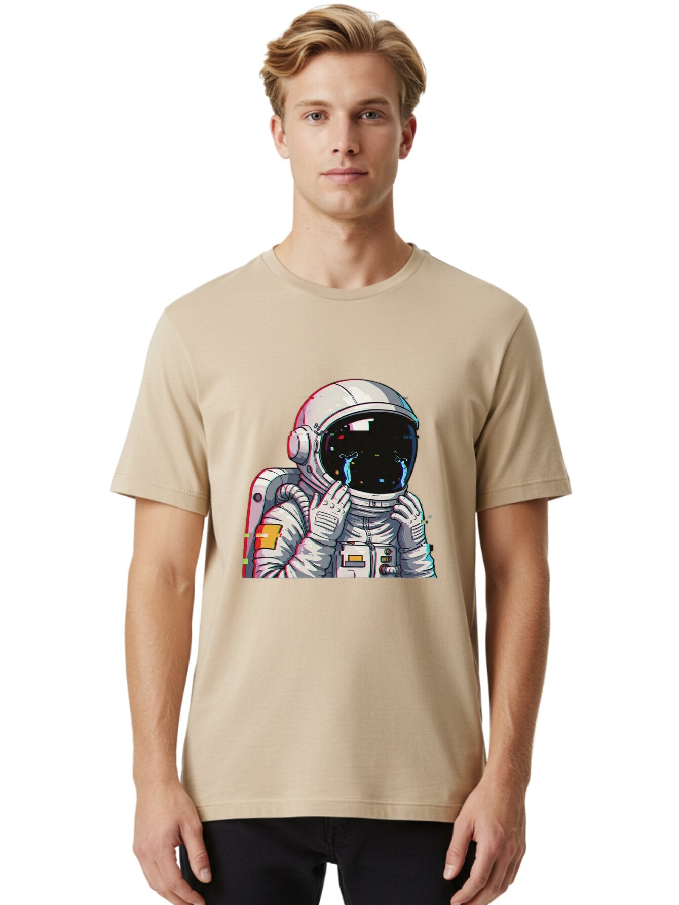 Glitching-Astronaut Men'S Graphic Tee, 100% Cotton, Comfortable Casual Summer Wear, Machine Washable, Vintage Camera, Old Camera, Antique Camera, Black Camera, Classic Photography, Photography Equipment, Nostalgic Device, Film Camera, Baq906 23