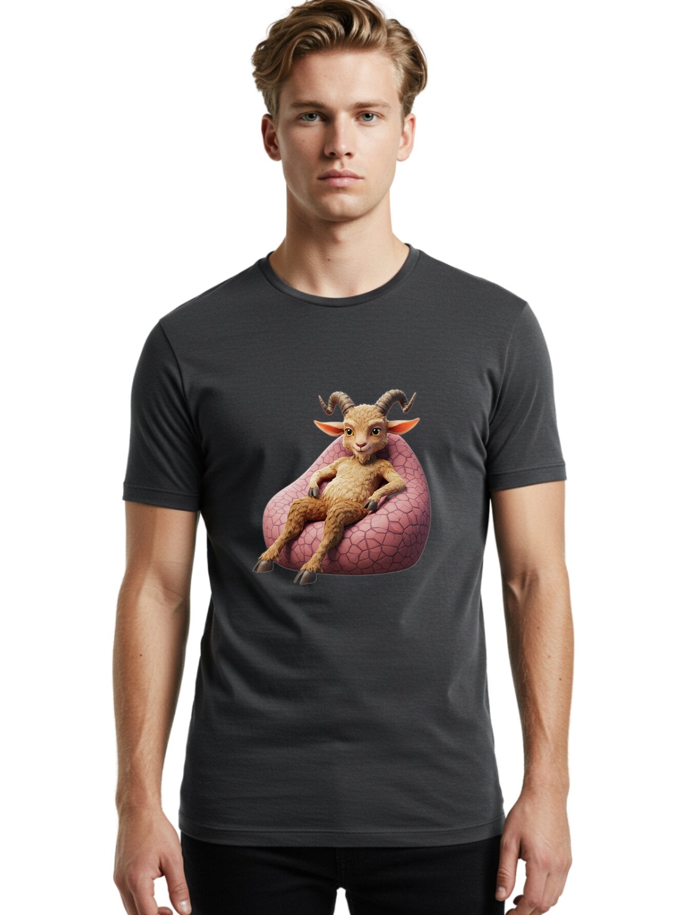 Goat-Relaxing-On-Bean-Bag Men'S Graphic Tee, 100% Cotton, Comfortable Casual Summer Wear, Machine Washable, Vintage Camera, Old Camera, Antique Camera, Black Camera, Classic Photography, Photography Equipment, Nostalgic Device, Film Camera, Baq910 24