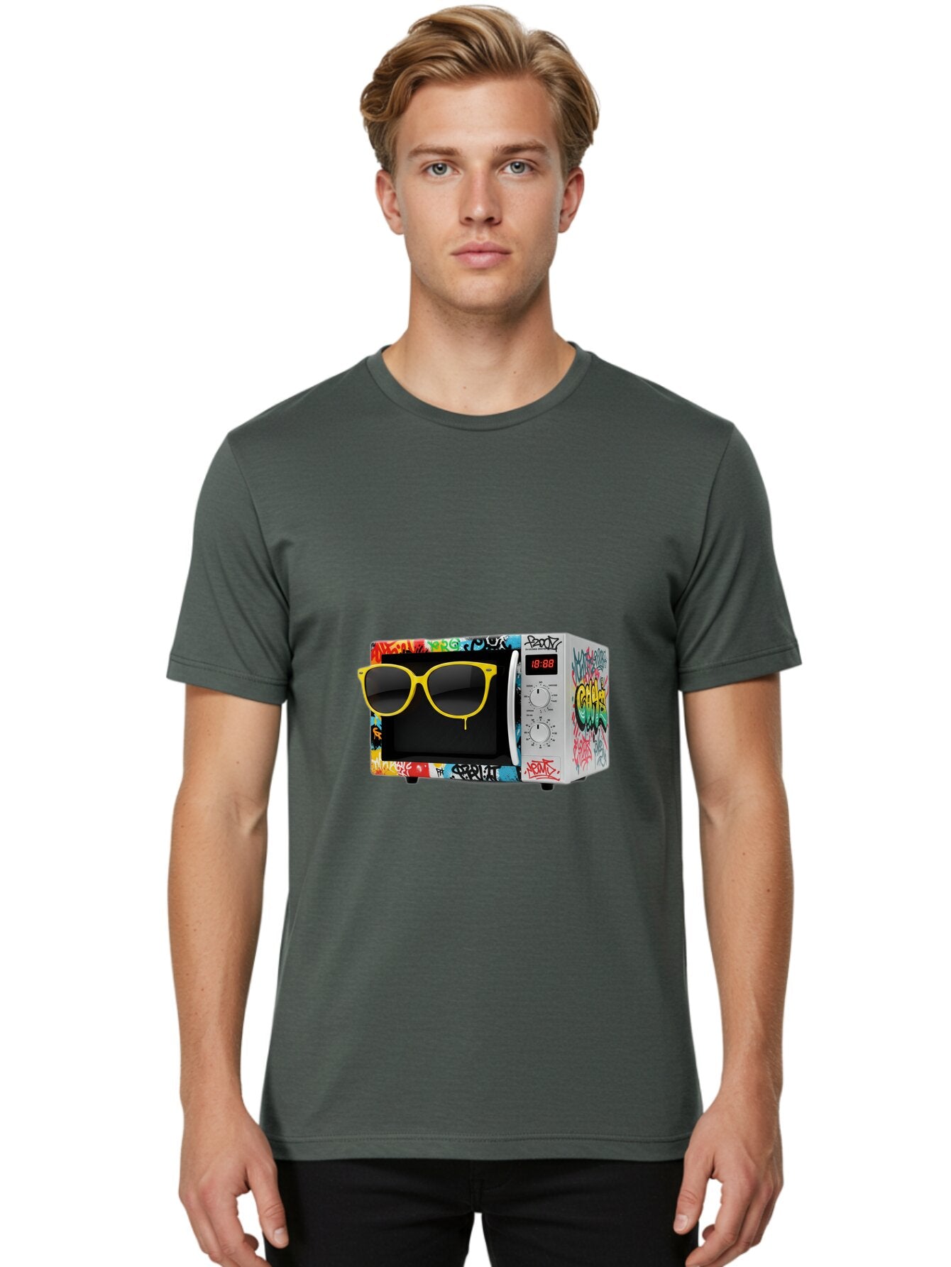 Graffiti-Microwave Men'S Graphic Tee, 100% Cotton, Comfortable Casual Summer Wear, Machine Washable, Vintage Camera, Old Camera, Antique Camera, Black Camera, Classic Photography, Photography Equipment, Nostalgic Device, Film Camera, Baq914 30
