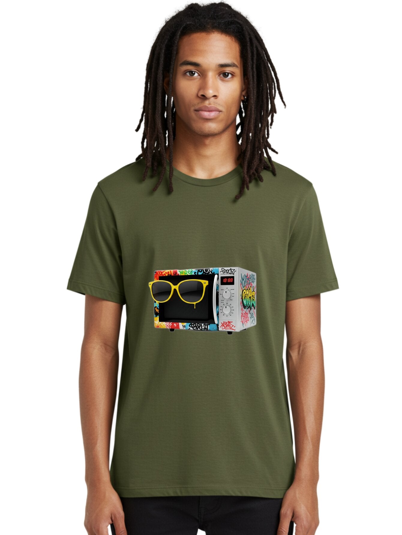 Graffiti-Microwave Men'S Graphic Tee, 100% Cotton, Comfortable Casual Summer Wear, Machine Washable, Vintage Camera, Old Camera, Antique Camera, Black Camera, Classic Photography, Photography Equipment, Nostalgic Device, Film Camera, Baq914 25