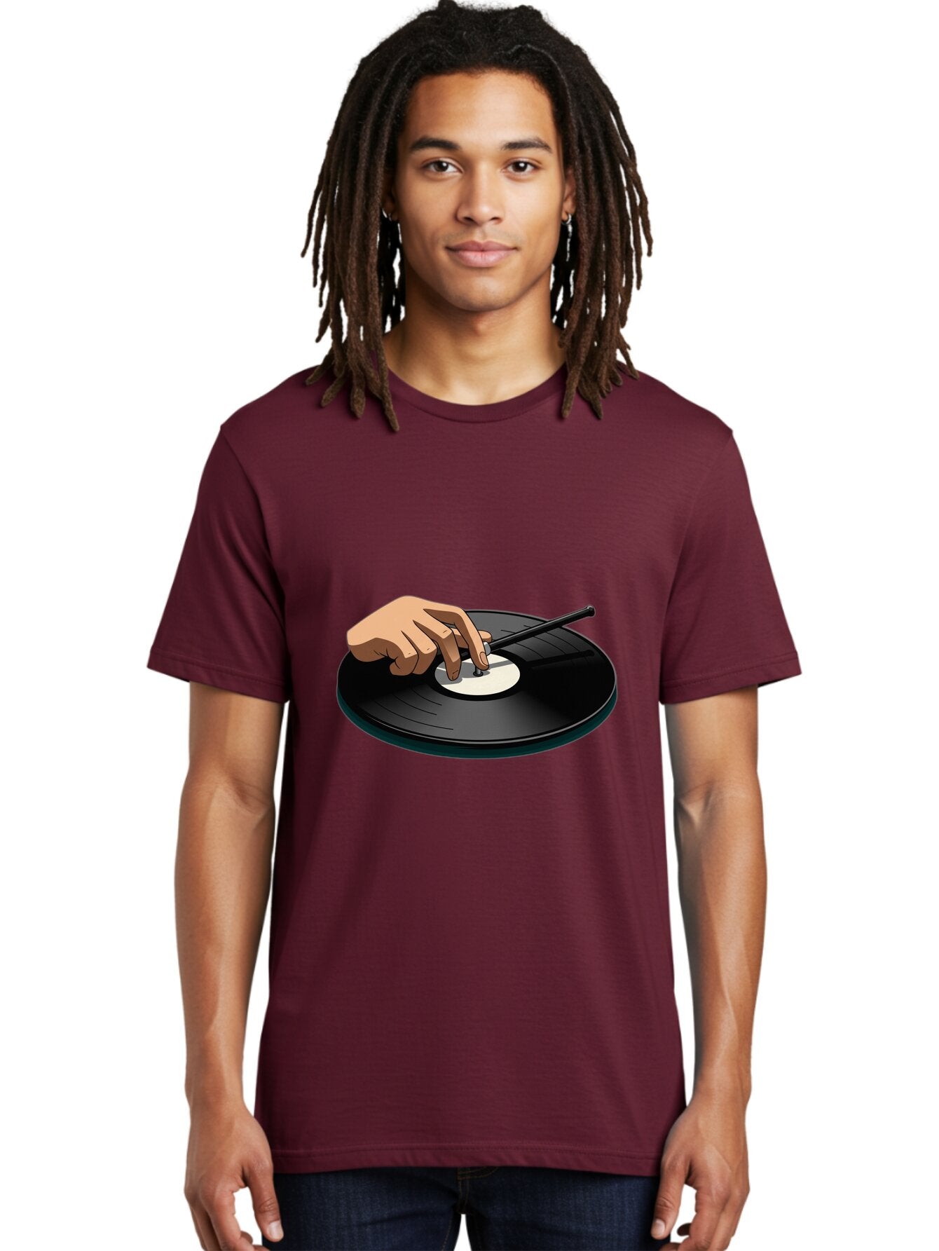 Hand-On-Vinyl-Record Men'S Graphic Tee, 100% Cotton, Comfortable Casual Summer Wear, Machine Washable, Vintage Camera, Old Camera, Antique Camera, Black Camera, Classic Photography, Photography Equipment, Nostalgic Device, Film Camera, Baq923 17