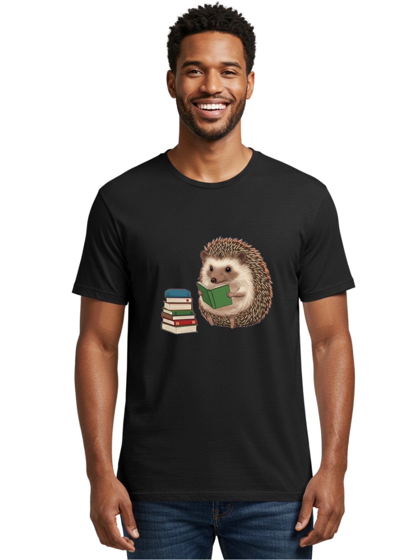 Hedgehog-Reading-2 Men'S Graphic Tee, 100% Cotton, Comfortable Casual Summer Wear, Machine Washable, Vintage Camera, Old Camera, Antique Camera, Black Camera, Classic Photography, Photography Equipment, Nostalgic Device, Film Camera, Baq937 25