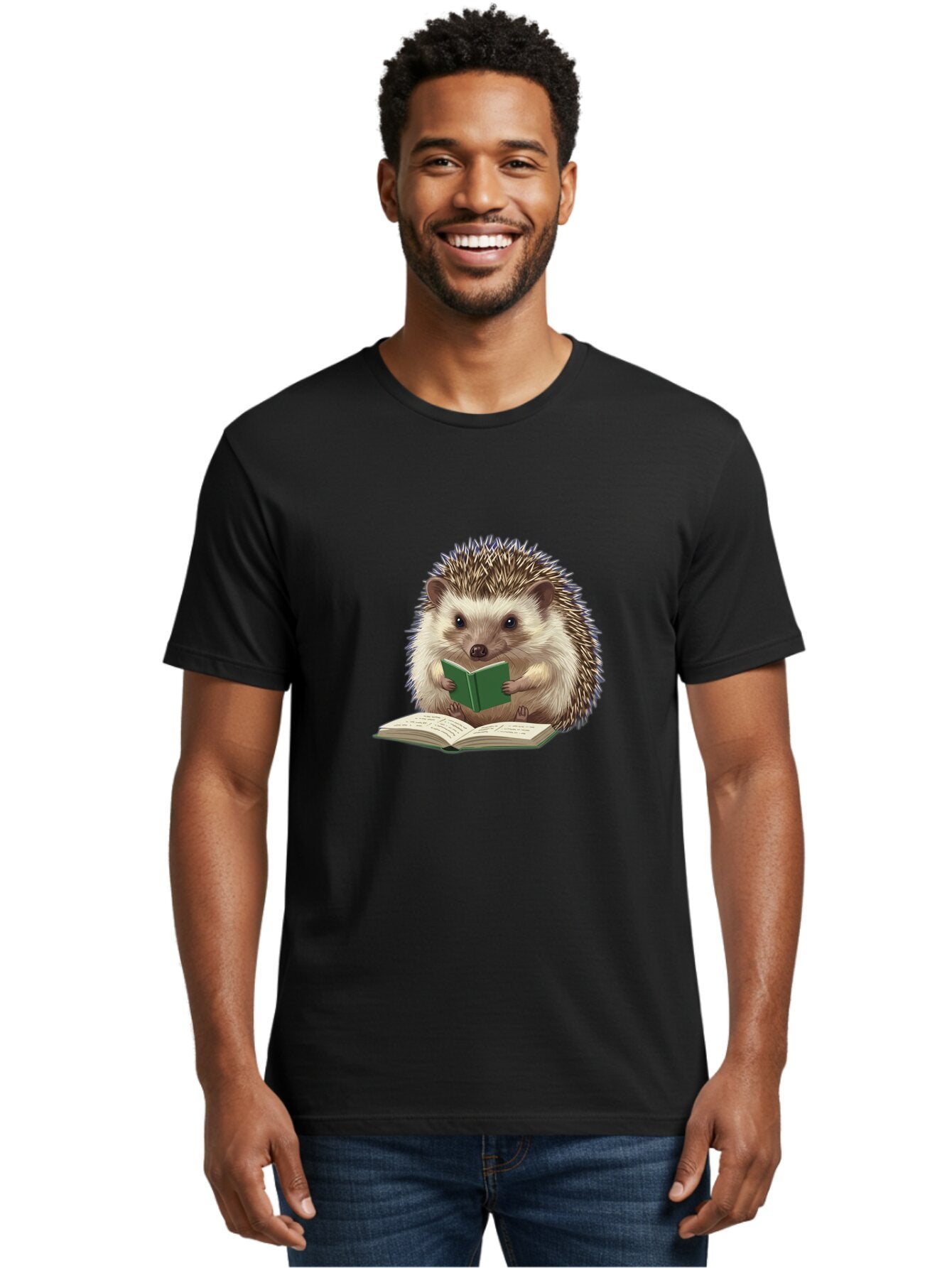 Hedgehog-Reading-5 Men'S Graphic Tee, 100% Cotton, Comfortable Casual Summer Wear, Machine Washable, Vintage Camera, Old Camera, Antique Camera, Black Camera, Classic Photography, Photography Equipment, Nostalgic Device, Film Camera, Baq940 30