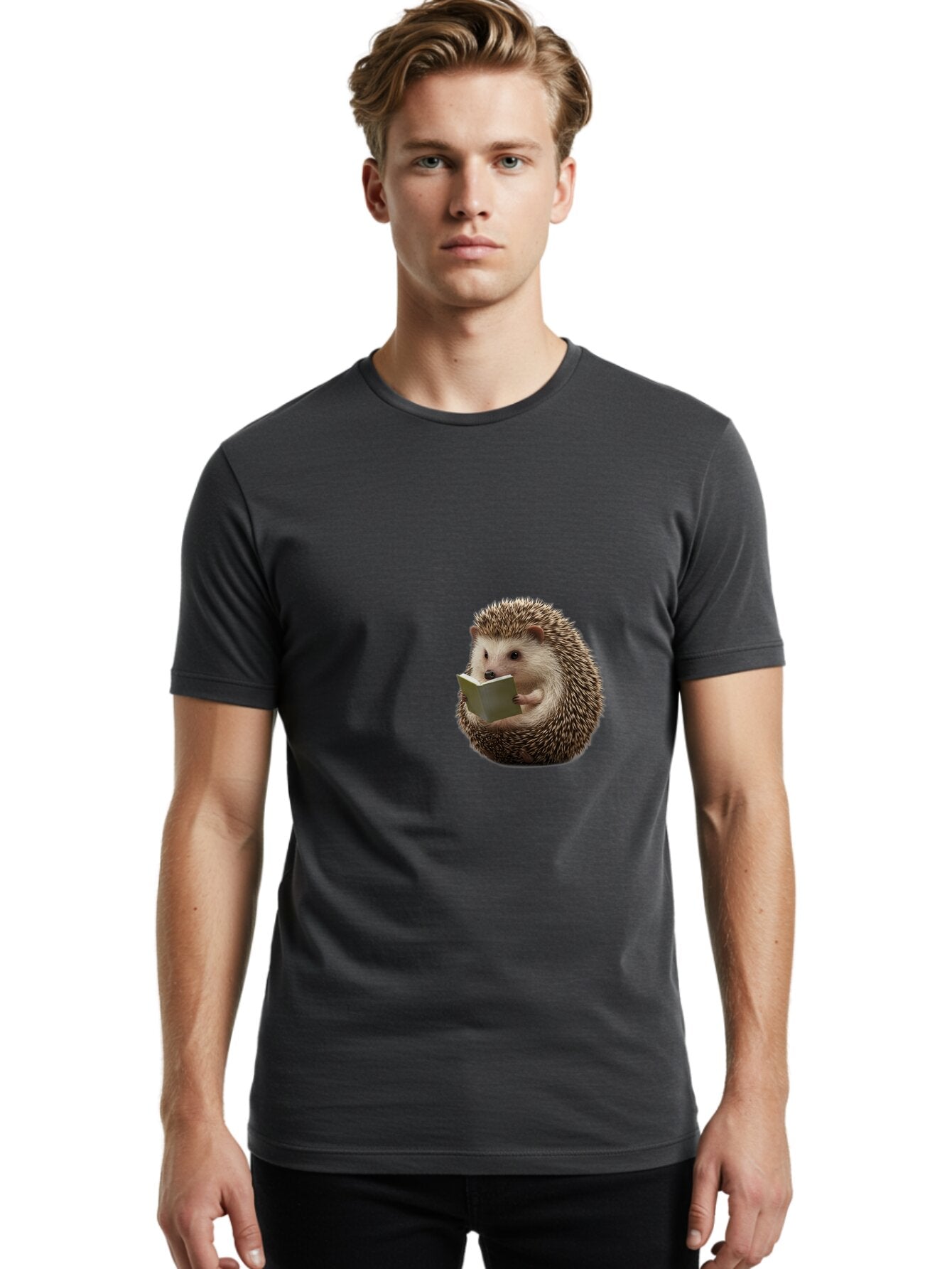 Hedgehog-Reading-6 Men'S Graphic Tee, 100% Cotton, Comfortable Casual Summer Wear, Machine Washable, Vintage Camera, Old Camera, Antique Camera, Black Camera, Classic Photography, Photography Equipment, Nostalgic Device, Film Camera, Baq941 24