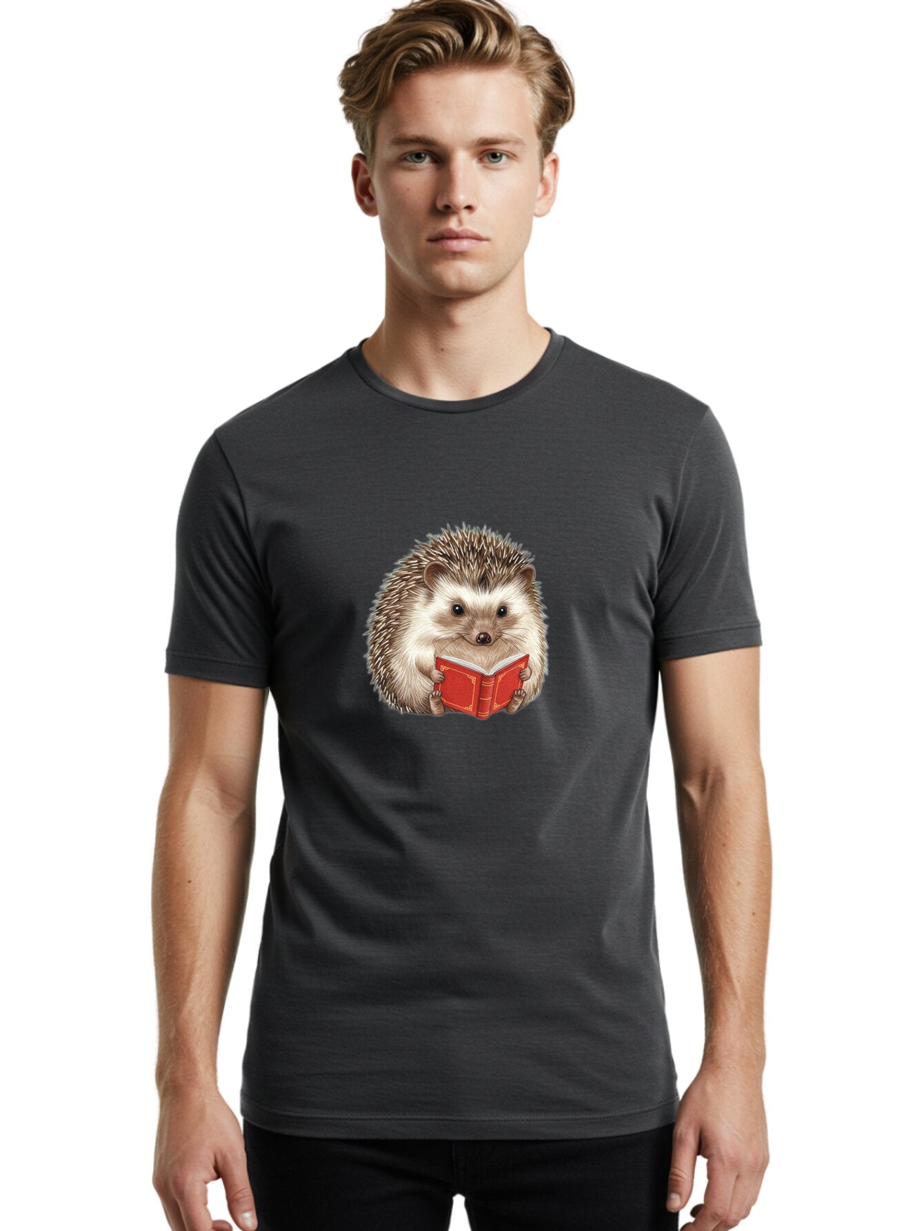 Hedgehog-Reading-Book-1 Men'S Graphic Tee, 100% Cotton, Comfortable Casual Summer Wear, Machine Washable, Vintage Camera, Old Camera, Antique Camera, Black Camera, Classic Photography, Photography Equipment, Nostalgic Device, Film Camera, Baq944 18