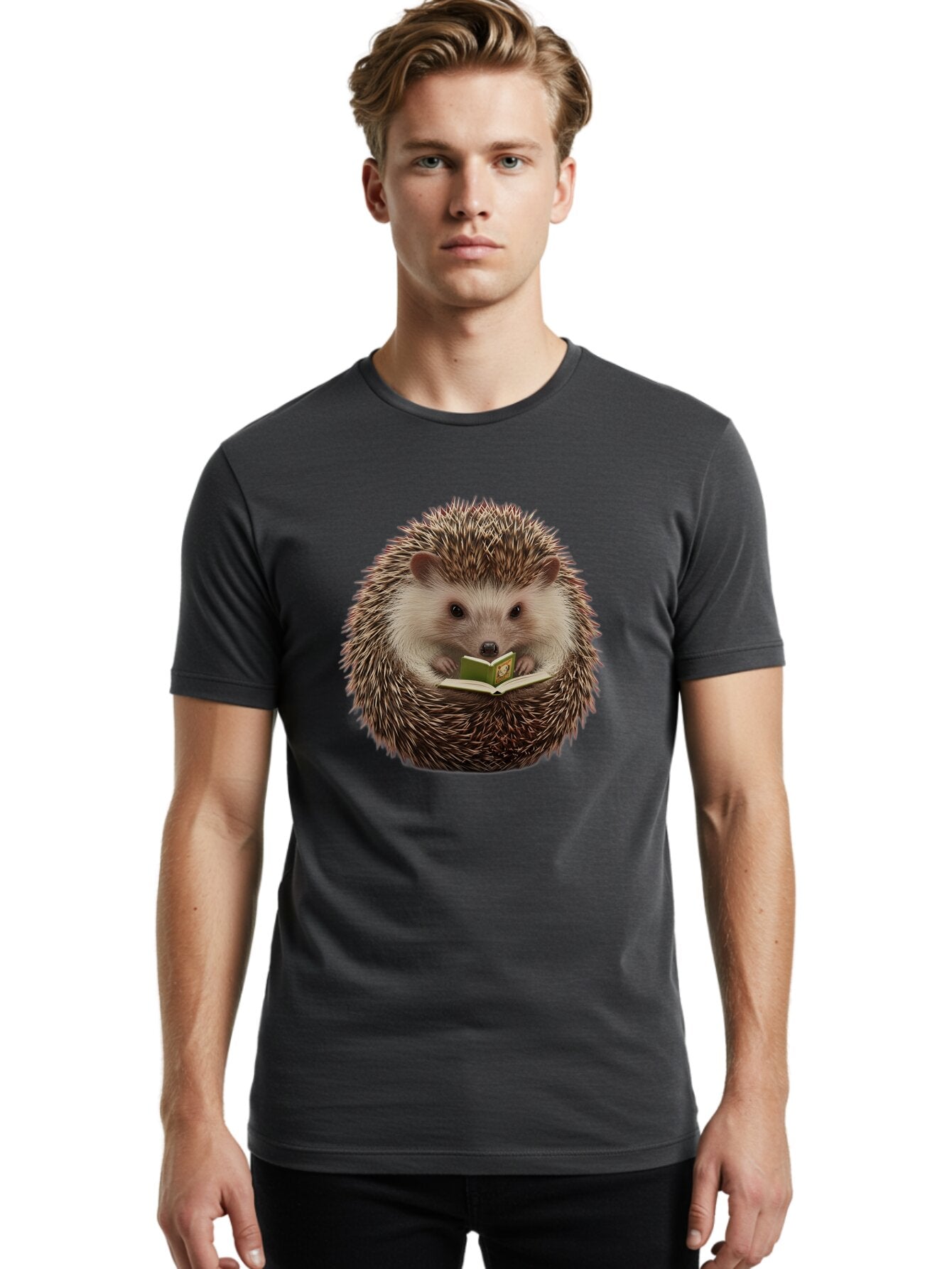 Hedgehog-Reading-Book-2 Men'S Graphic Tee, 100% Cotton, Comfortable Casual Summer Wear, Machine Washable, Vintage Camera, Old Camera, Antique Camera, Black Camera, Classic Photography, Photography Equipment, Nostalgic Device, Film Camera, Baq945 21