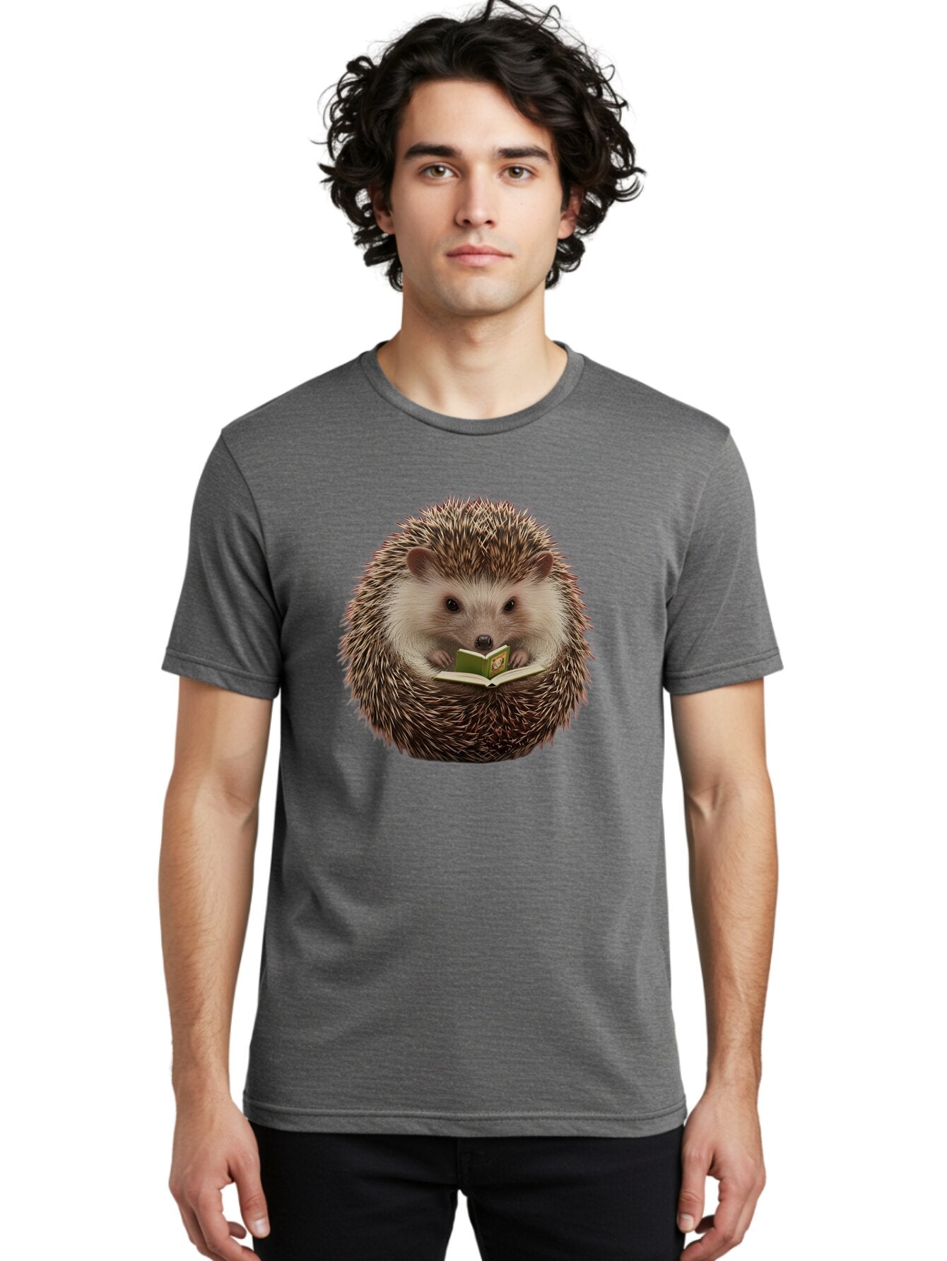Hedgehog-Reading-Book-2 Men'S Graphic Tee, 100% Cotton, Comfortable Casual Summer Wear, Machine Washable, Vintage Camera, Old Camera, Antique Camera, Black Camera, Classic Photography, Photography Equipment, Nostalgic Device, Film Camera, Baq945 18
