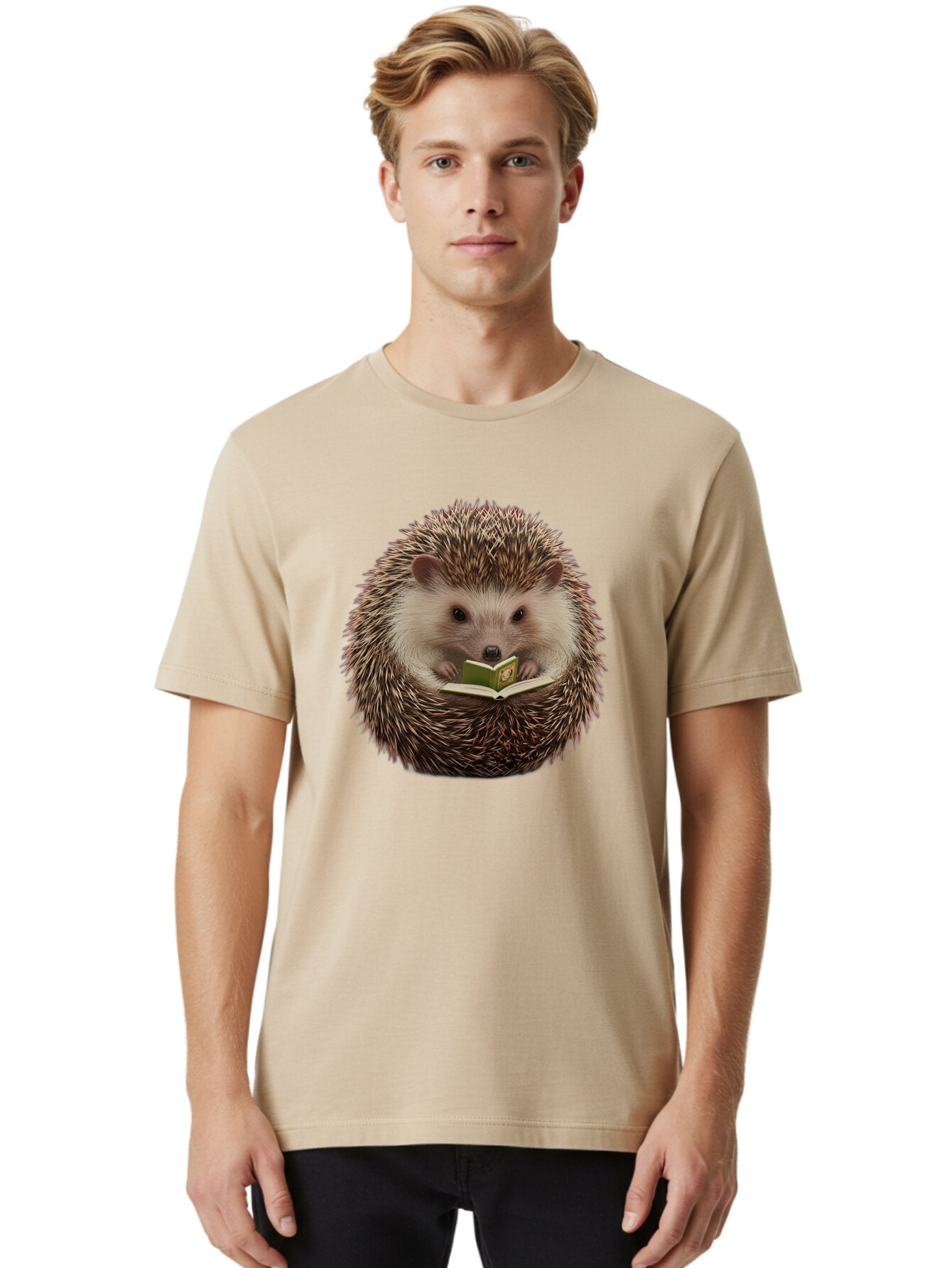 Hedgehog-Reading-Book-2 Men'S Graphic Tee, 100% Cotton, Comfortable Casual Summer Wear, Machine Washable, Vintage Camera, Old Camera, Antique Camera, Black Camera, Classic Photography, Photography Equipment, Nostalgic Device, Film Camera, Baq945 19