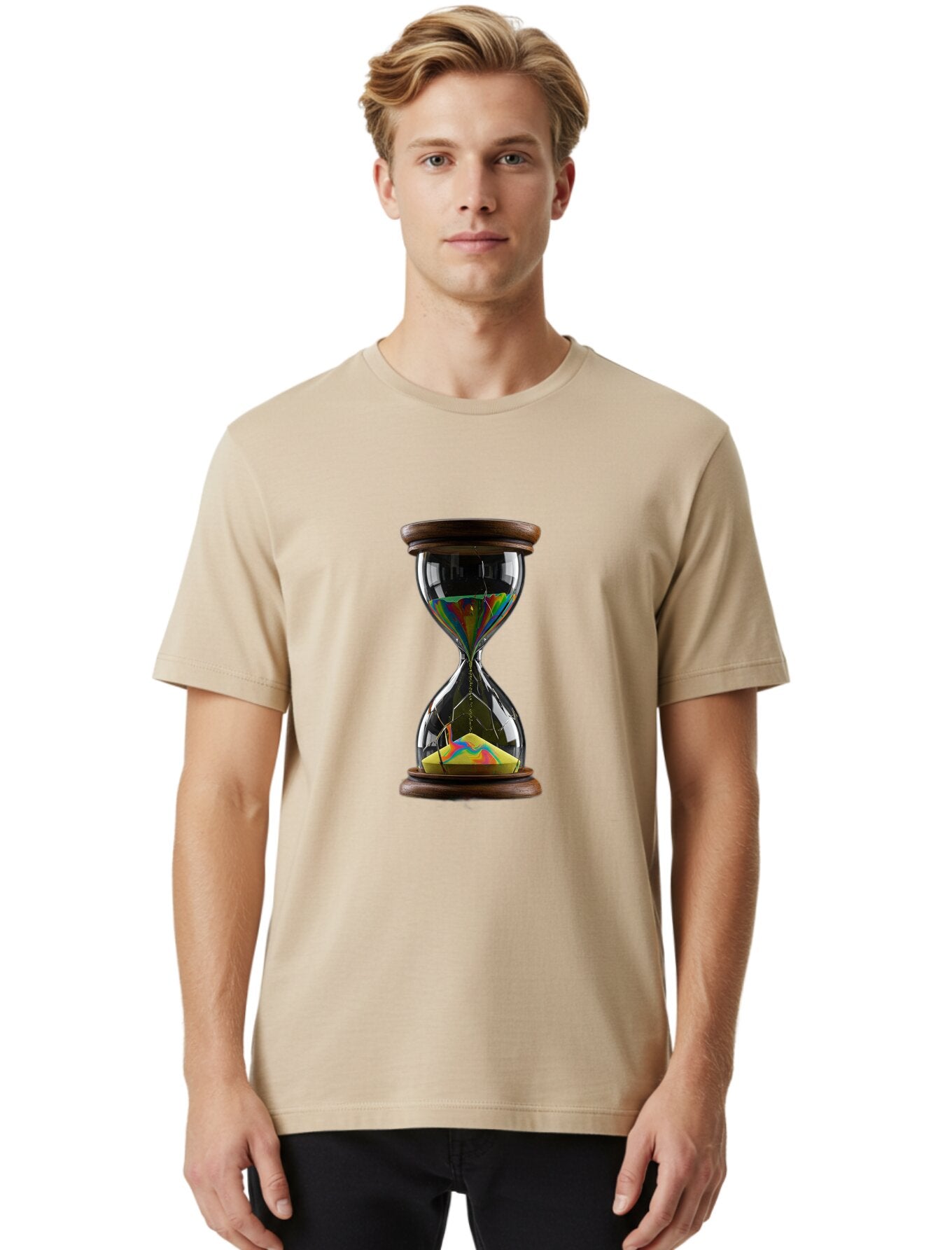 Hourglass-With-Holographic-Sand Men'S Graphic Tee, 100% Cotton, Comfortable Casual Summer Wear, Machine Washable, Vintage Camera, Old Camera, Antique Camera, Black Camera, Classic Photography, Photography Equipment, Nostalgic Device, Baq976 17