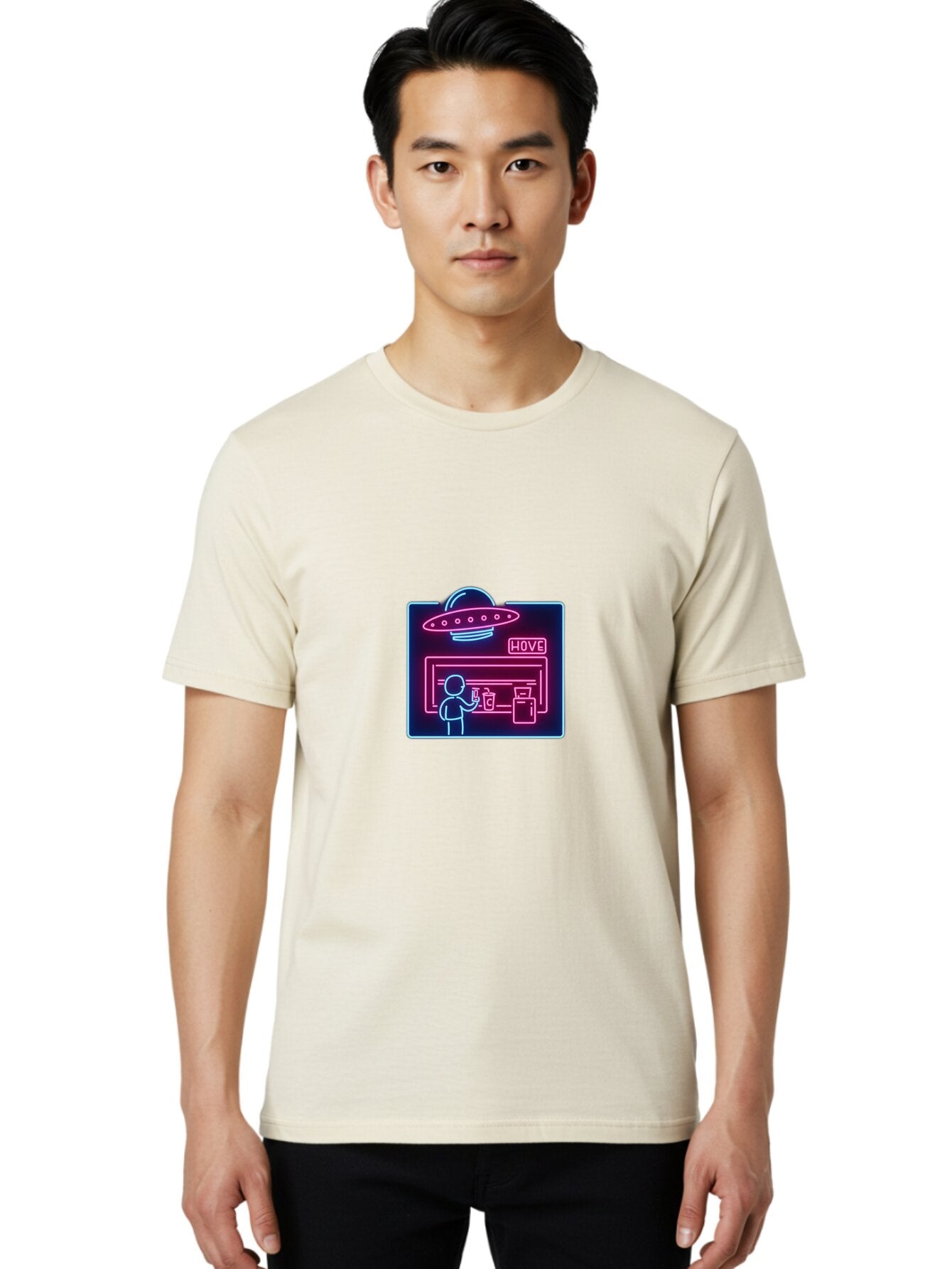 Hove-Neon-Sign Men'S Graphic Tee, 100% Cotton, Comfortable Casual Summer Wear, Machine Washable, Vintage Camera, Old Camera, Antique Camera, Black Camera, Classic Photography, Photography Equipment, Nostalgic Device, Film Camera, Camera Art Baq978 23