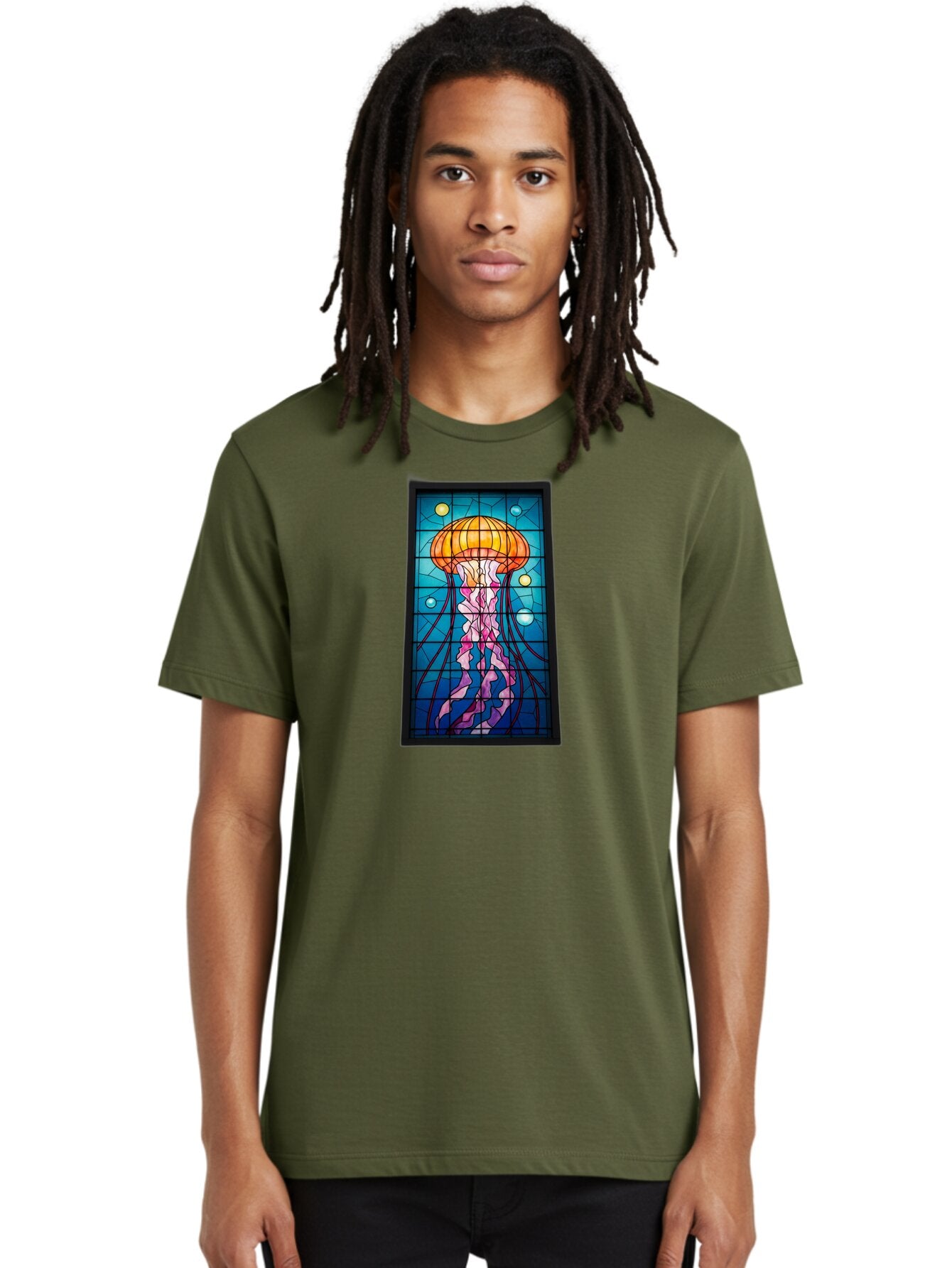 Jellyfish-Stained-Glass-Panel Men'S Graphic Tee, 100% Cotton, Comfortable Casual Summer Wear, Machine Washable, Vintage Camera, Old Camera, Antique Camera, Black Camera, Classic Photography, Photography Equipment, Nostalgic Device, Bar016 24