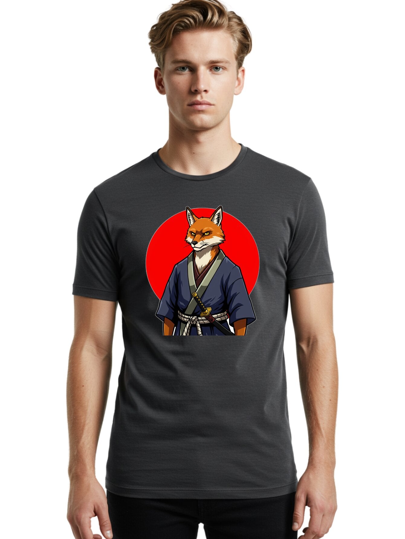 Kitsune-Samurai-1 Men'S Graphic Tee, 100% Cotton, Comfortable Casual Summer Wear, Machine Washable, Vintage Camera, Old Camera, Antique Camera, Black Camera, Classic Photography, Photography Equipment, Nostalgic Device, Film Camera, Camera Art Bar022 25