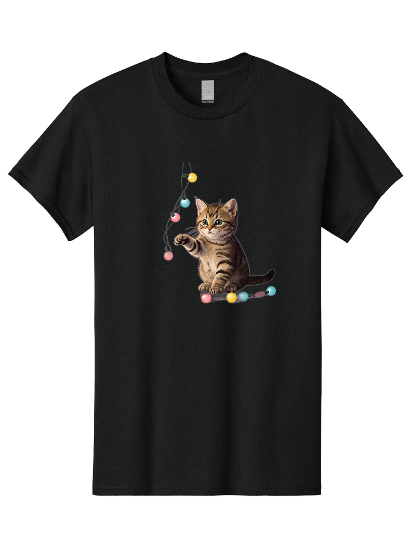 Kitten-Playing-With-String-Lights Men'S Graphic Tee, 100% Cotton, Comfortable Casual Summer Wear, Machine Washable, Vintage Camera, Old Camera, Antique Camera, Black Camera, Classic Photography, Photography Equipment, Nostalgic Device, Bar027 15
