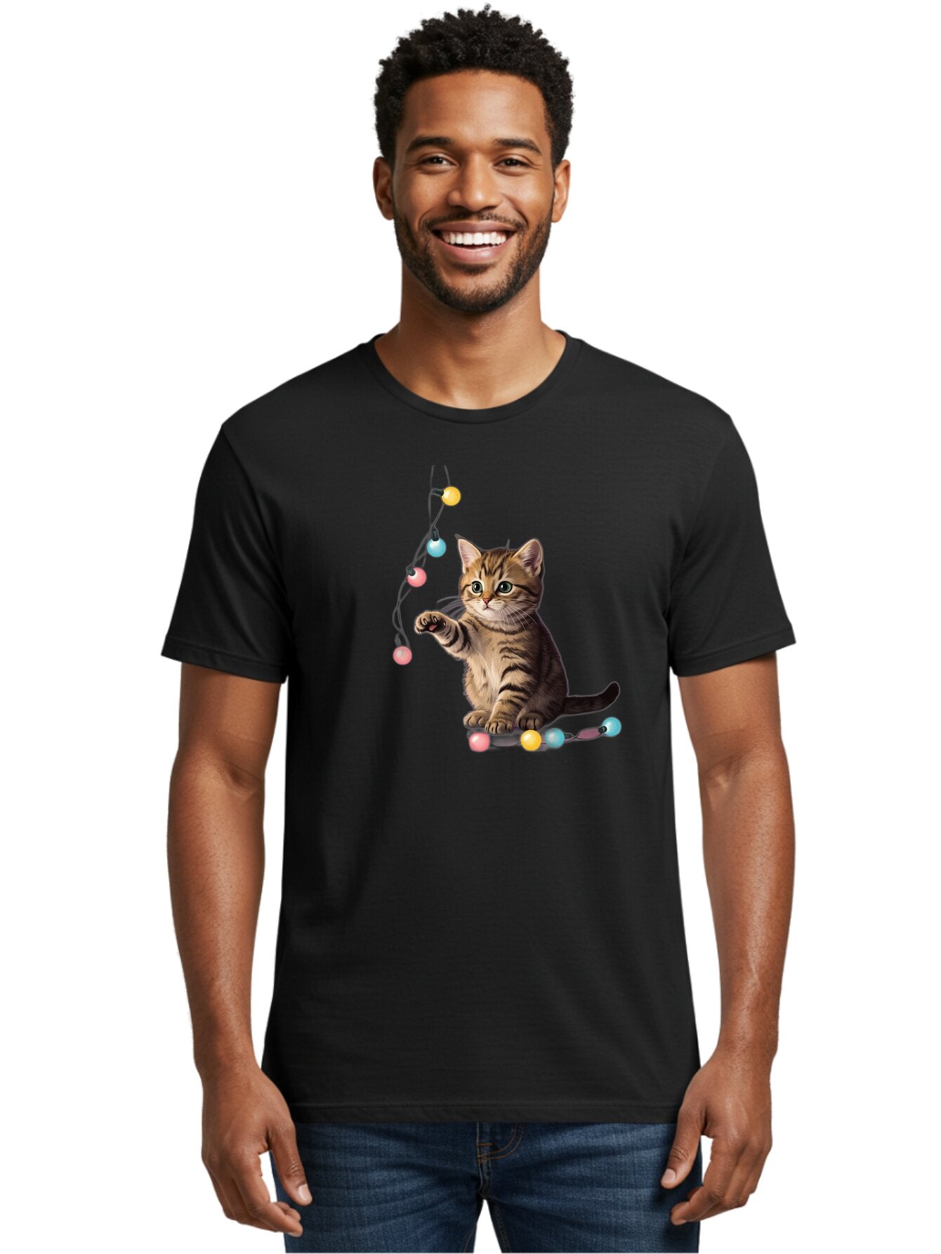 Kitten-Playing-With-String-Lights Men'S Graphic Tee, 100% Cotton, Comfortable Casual Summer Wear, Machine Washable, Vintage Camera, Old Camera, Antique Camera, Black Camera, Classic Photography, Photography Equipment, Nostalgic Device, Bar027 30