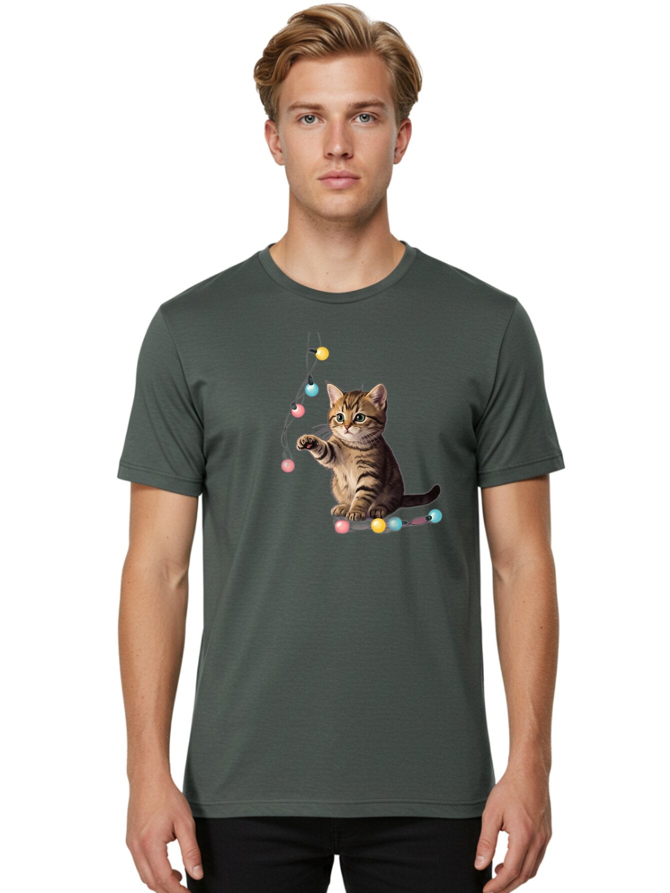 Kitten-Playing-With-String-Lights Men'S Graphic Tee, 100% Cotton, Comfortable Casual Summer Wear, Machine Washable, Vintage Camera, Old Camera, Antique Camera, Black Camera, Classic Photography, Photography Equipment, Nostalgic Device, Bar027 29