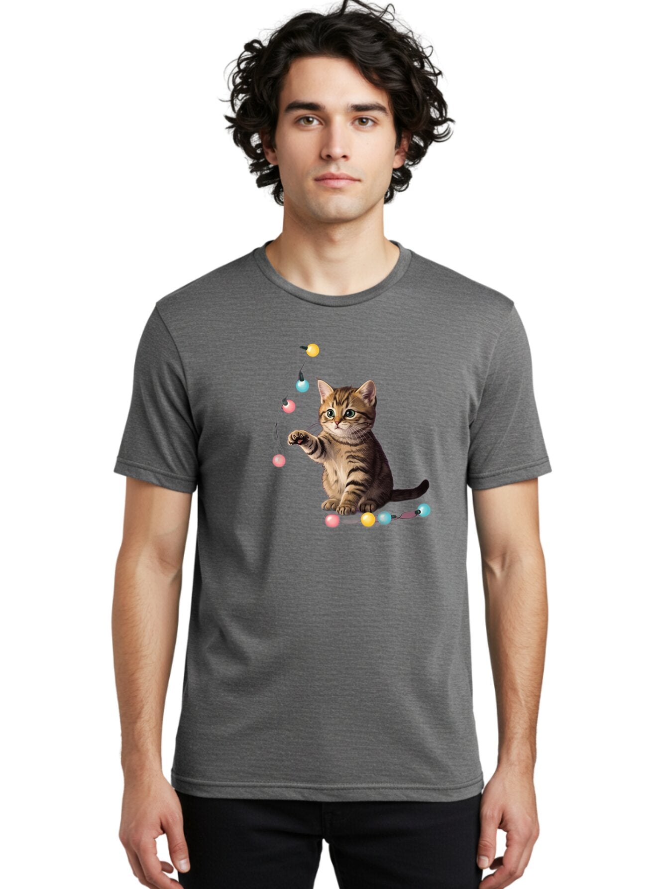 Kitten-Playing-With-String-Lights Men'S Graphic Tee, 100% Cotton, Comfortable Casual Summer Wear, Machine Washable, Vintage Camera, Old Camera, Antique Camera, Black Camera, Classic Photography, Photography Equipment, Nostalgic Device, Bar027 25
