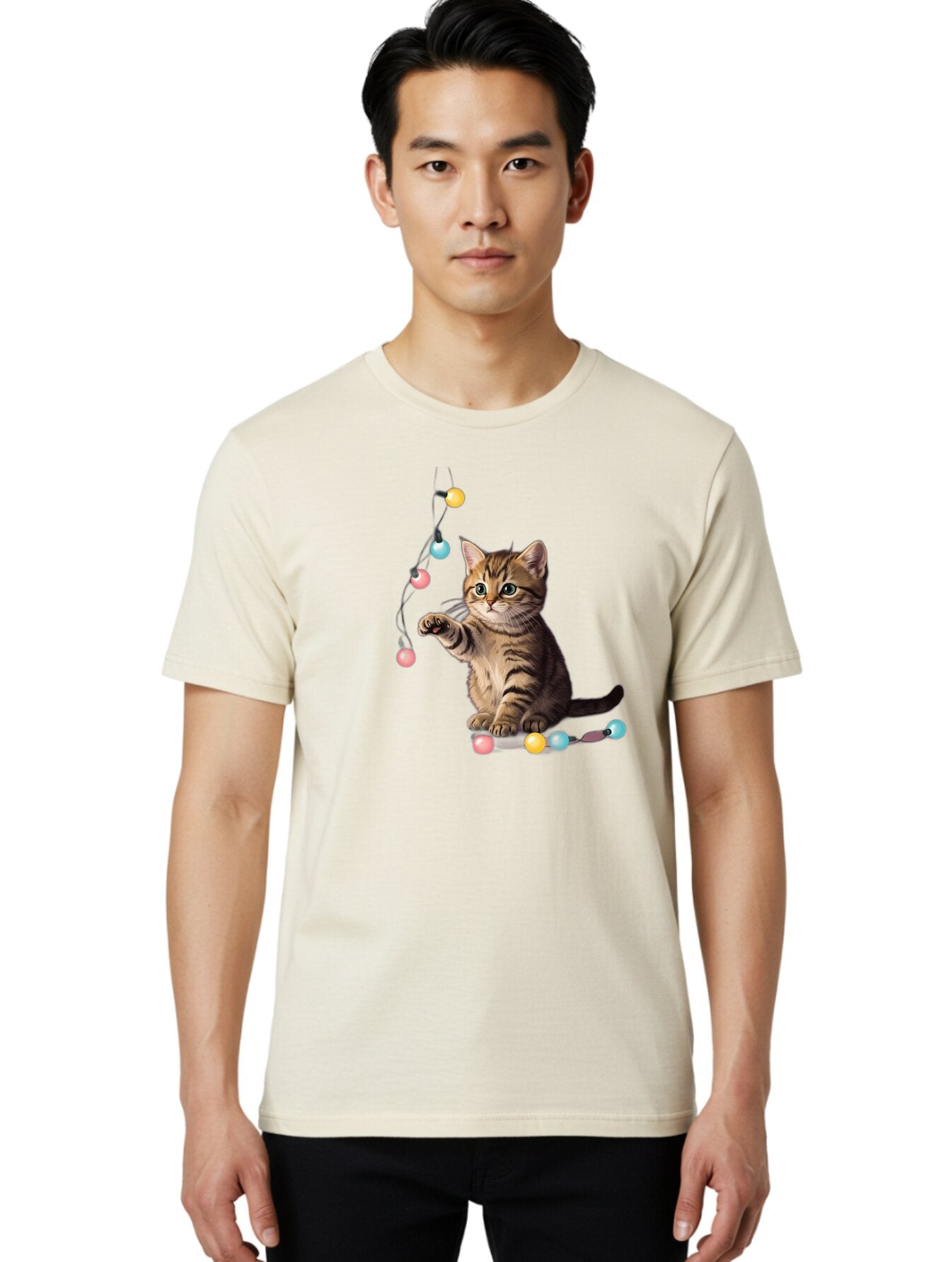 Kitten-Playing-With-String-Lights Men'S Graphic Tee, 100% Cotton, Comfortable Casual Summer Wear, Machine Washable, Vintage Camera, Old Camera, Antique Camera, Black Camera, Classic Photography, Photography Equipment, Nostalgic Device, Bar027 26