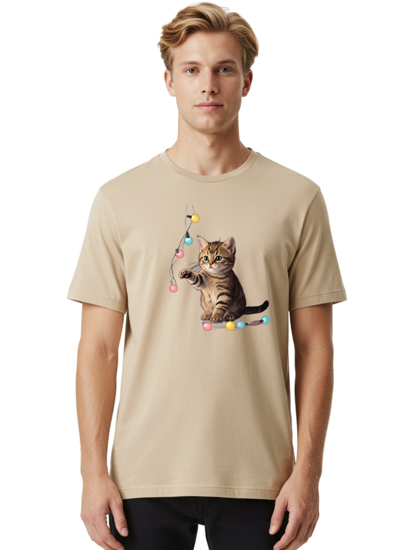 Kitten-Playing-With-String-Lights Men'S Graphic Tee, 100% Cotton, Comfortable Casual Summer Wear, Machine Washable, Vintage Camera, Old Camera, Antique Camera, Black Camera, Classic Photography, Photography Equipment, Nostalgic Device, Bar027 17