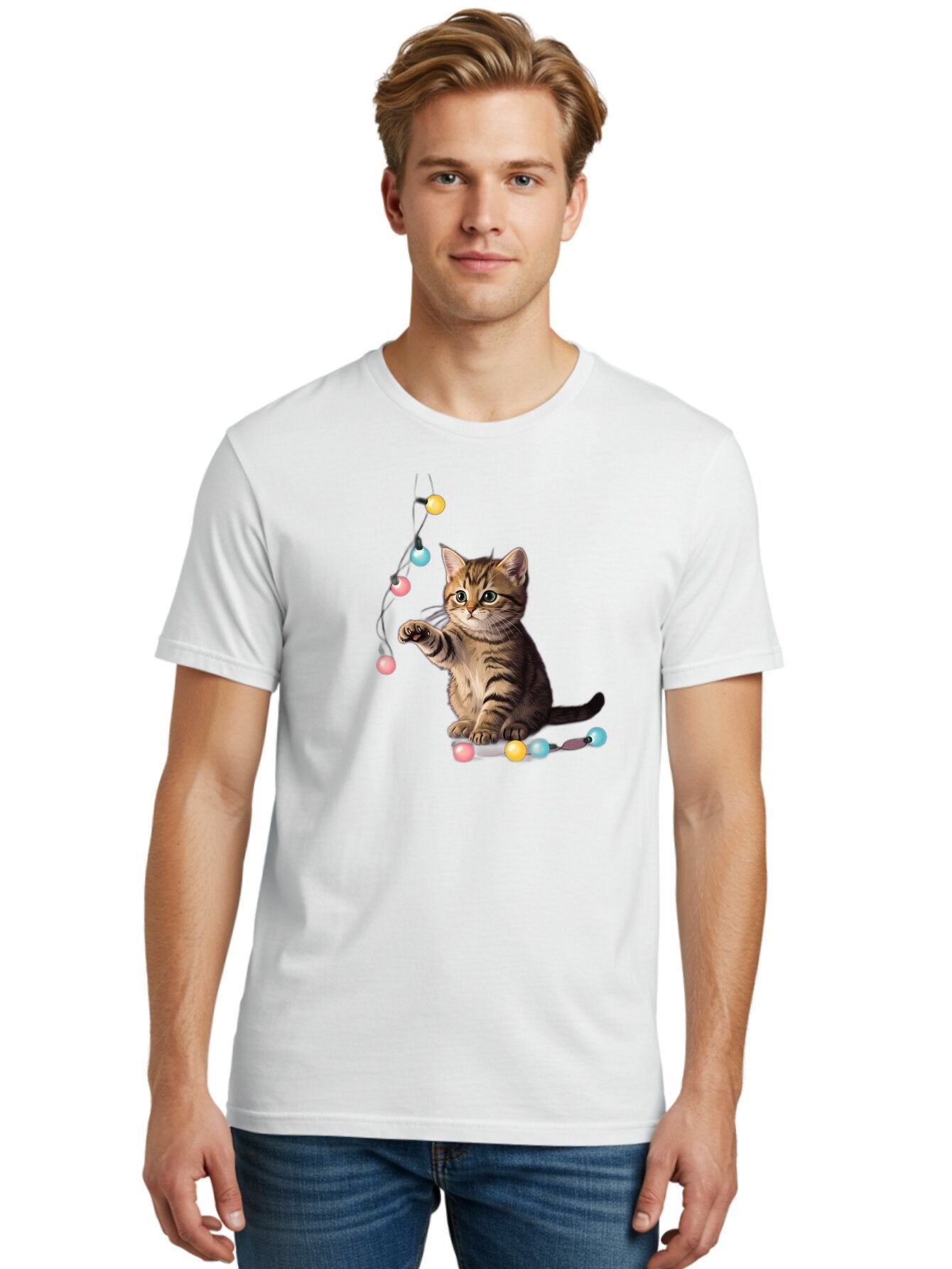 Kitten-Playing-With-String-Lights Men'S Graphic Tee, 100% Cotton, Comfortable Casual Summer Wear, Machine Washable, Vintage Camera, Old Camera, Antique Camera, Black Camera, Classic Photography, Photography Equipment, Nostalgic Device, Bar027 23