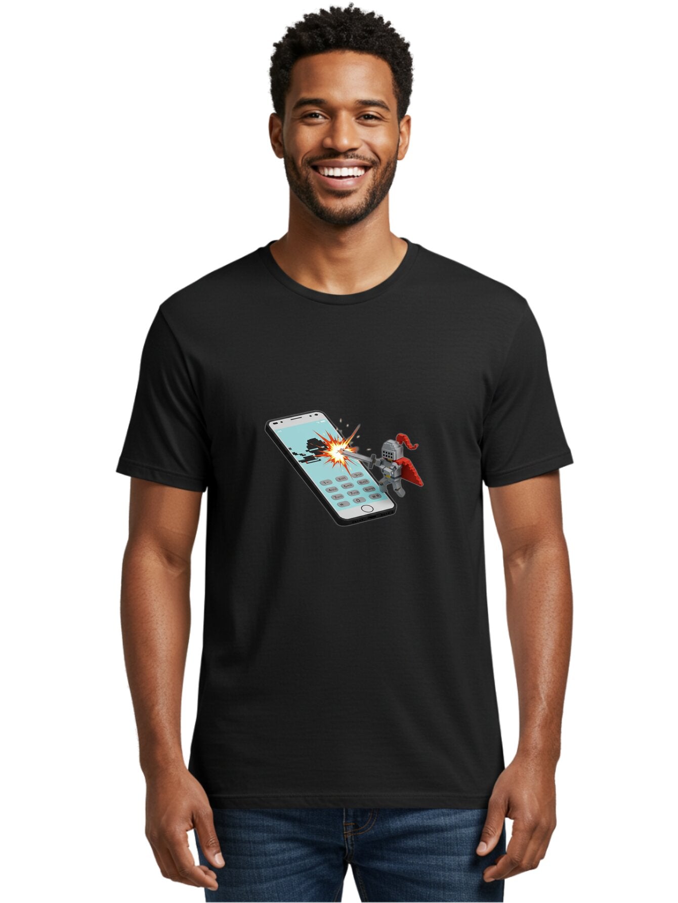 Knight-Attacking-Phone Men'S Graphic Tee, 100% Cotton, Comfortable Casual Summer Wear, Machine Washable, Vintage Camera, Old Camera, Antique Camera, Black Camera, Classic Photography, Photography Equipment, Nostalgic Device, Film Camera, Bar032 24