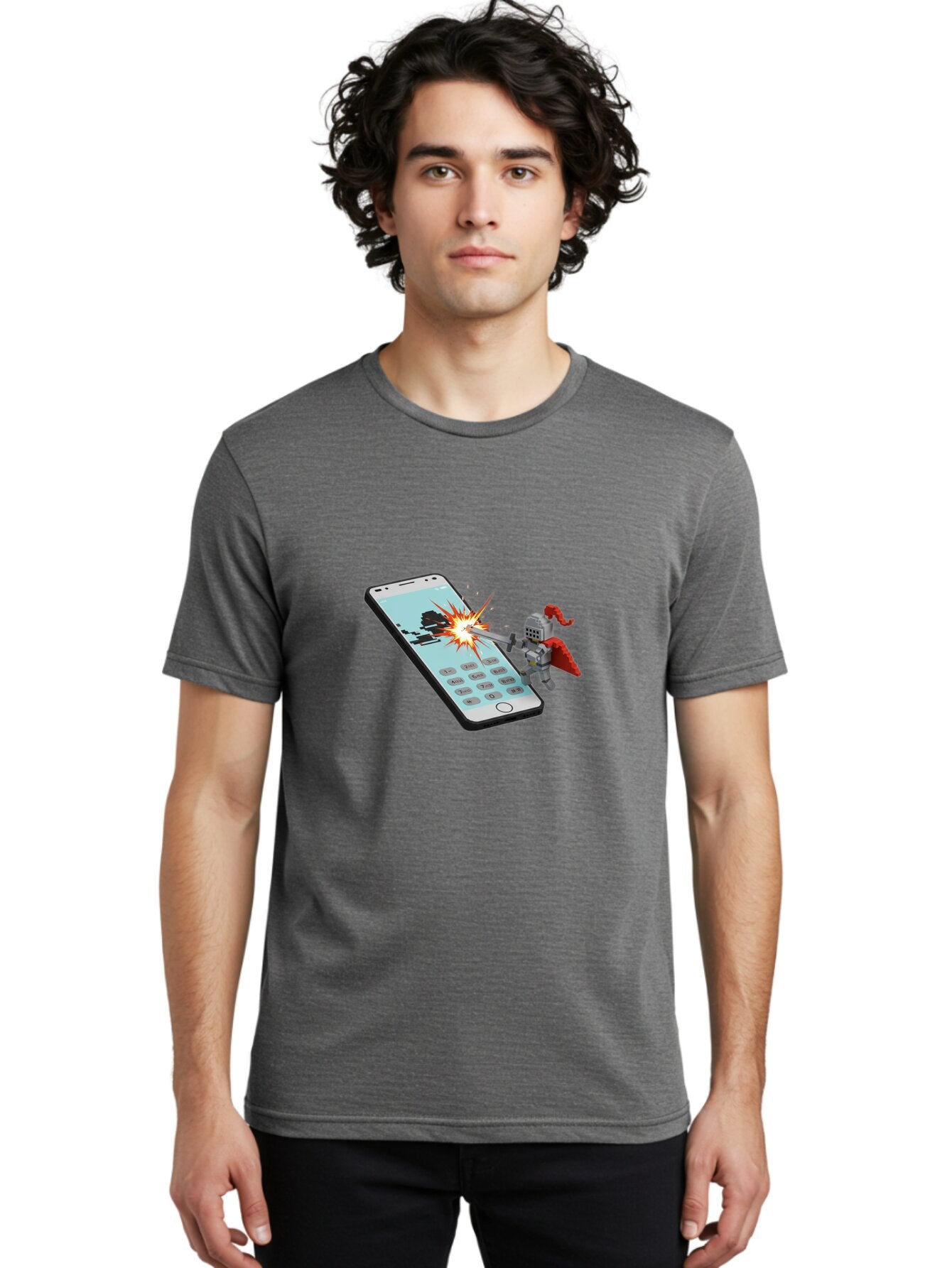 Knight-Attacking-Phone Men'S Graphic Tee, 100% Cotton, Comfortable Casual Summer Wear, Machine Washable, Vintage Camera, Old Camera, Antique Camera, Black Camera, Classic Photography, Photography Equipment, Nostalgic Device, Film Camera, Bar032 16