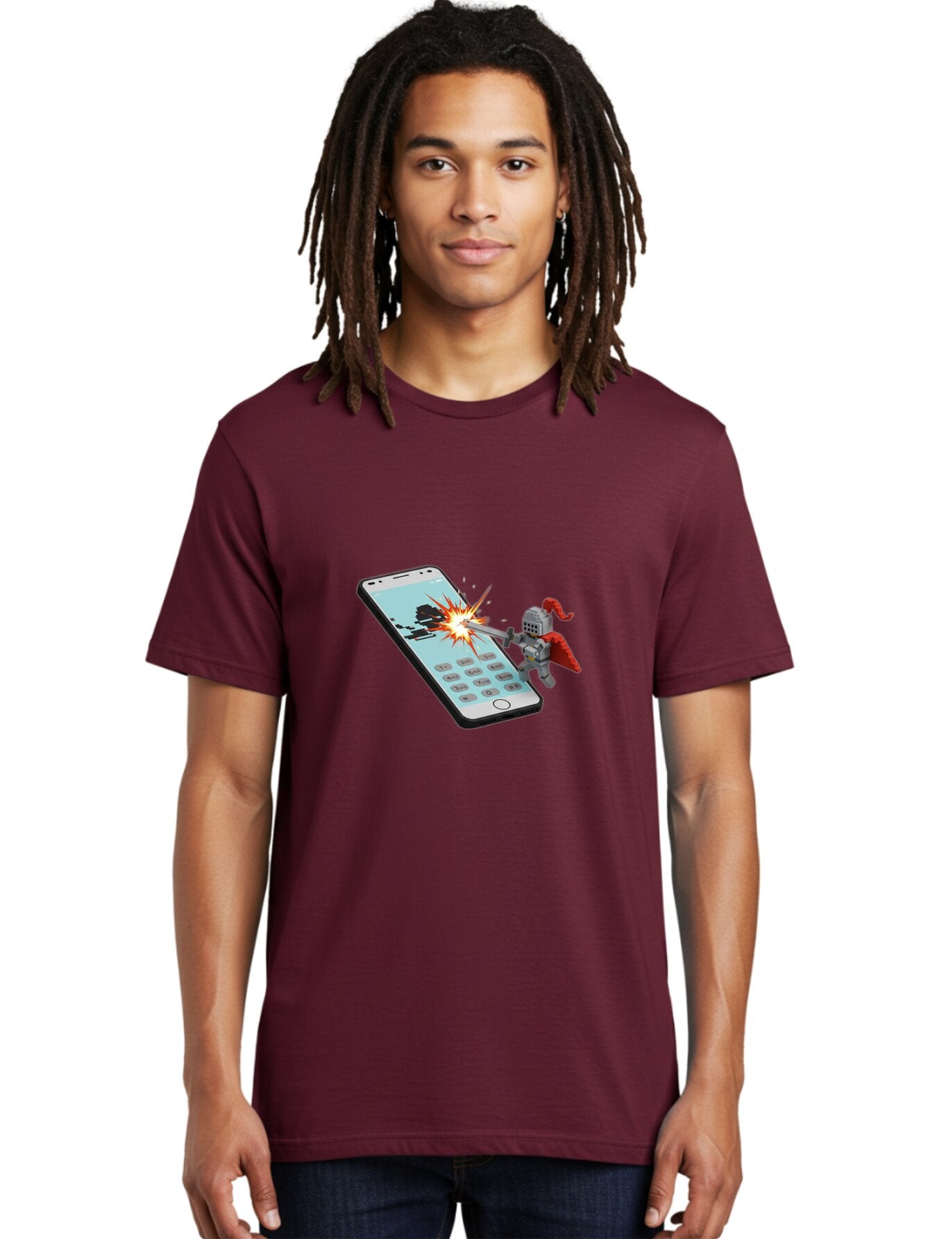 Knight-Attacking-Phone Men'S Graphic Tee, 100% Cotton, Comfortable Casual Summer Wear, Machine Washable, Vintage Camera, Old Camera, Antique Camera, Black Camera, Classic Photography, Photography Equipment, Nostalgic Device, Film Camera, Bar032 19