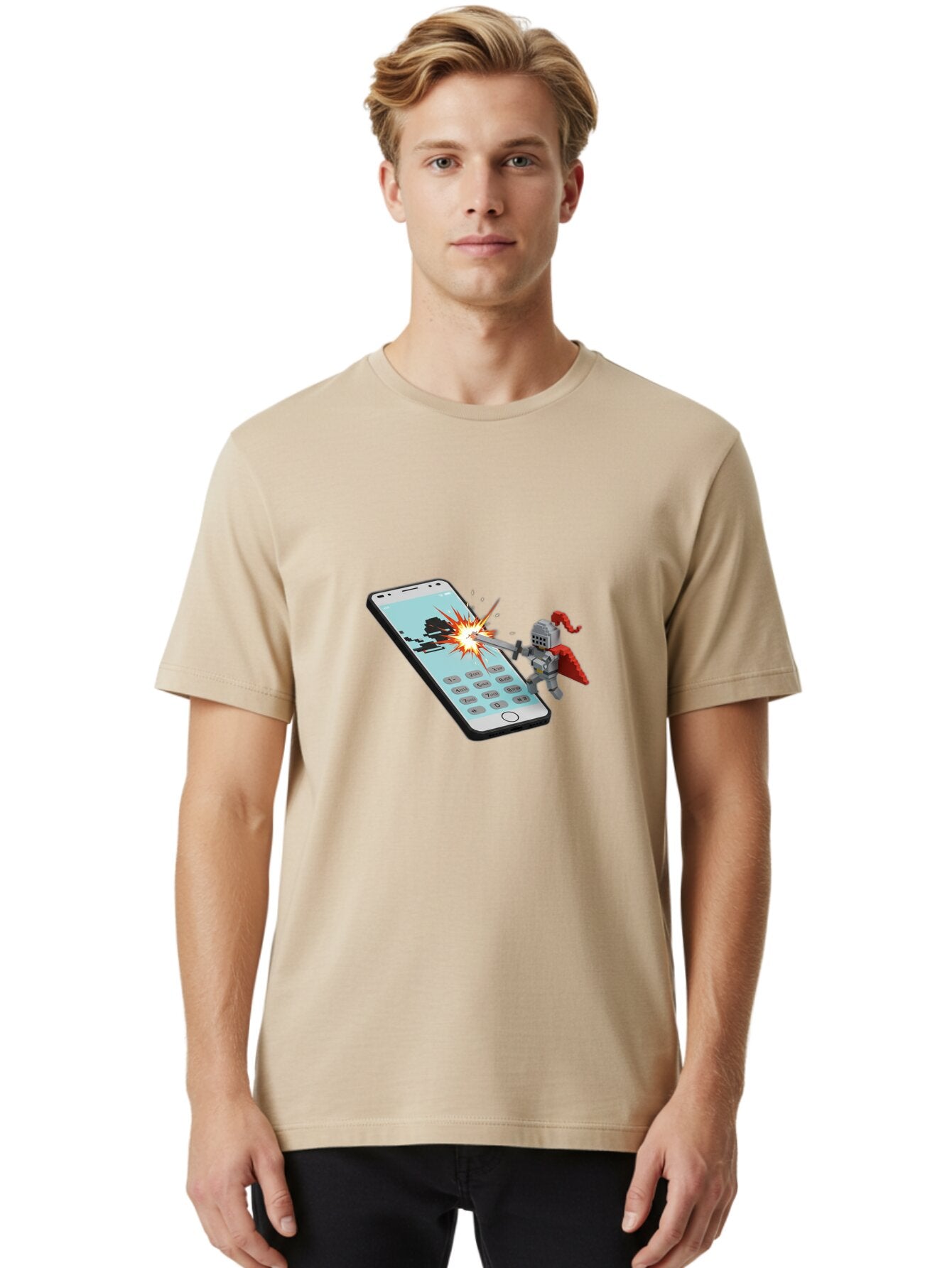 Knight-Attacking-Phone Men'S Graphic Tee, 100% Cotton, Comfortable Casual Summer Wear, Machine Washable, Vintage Camera, Old Camera, Antique Camera, Black Camera, Classic Photography, Photography Equipment, Nostalgic Device, Film Camera, Bar032 27