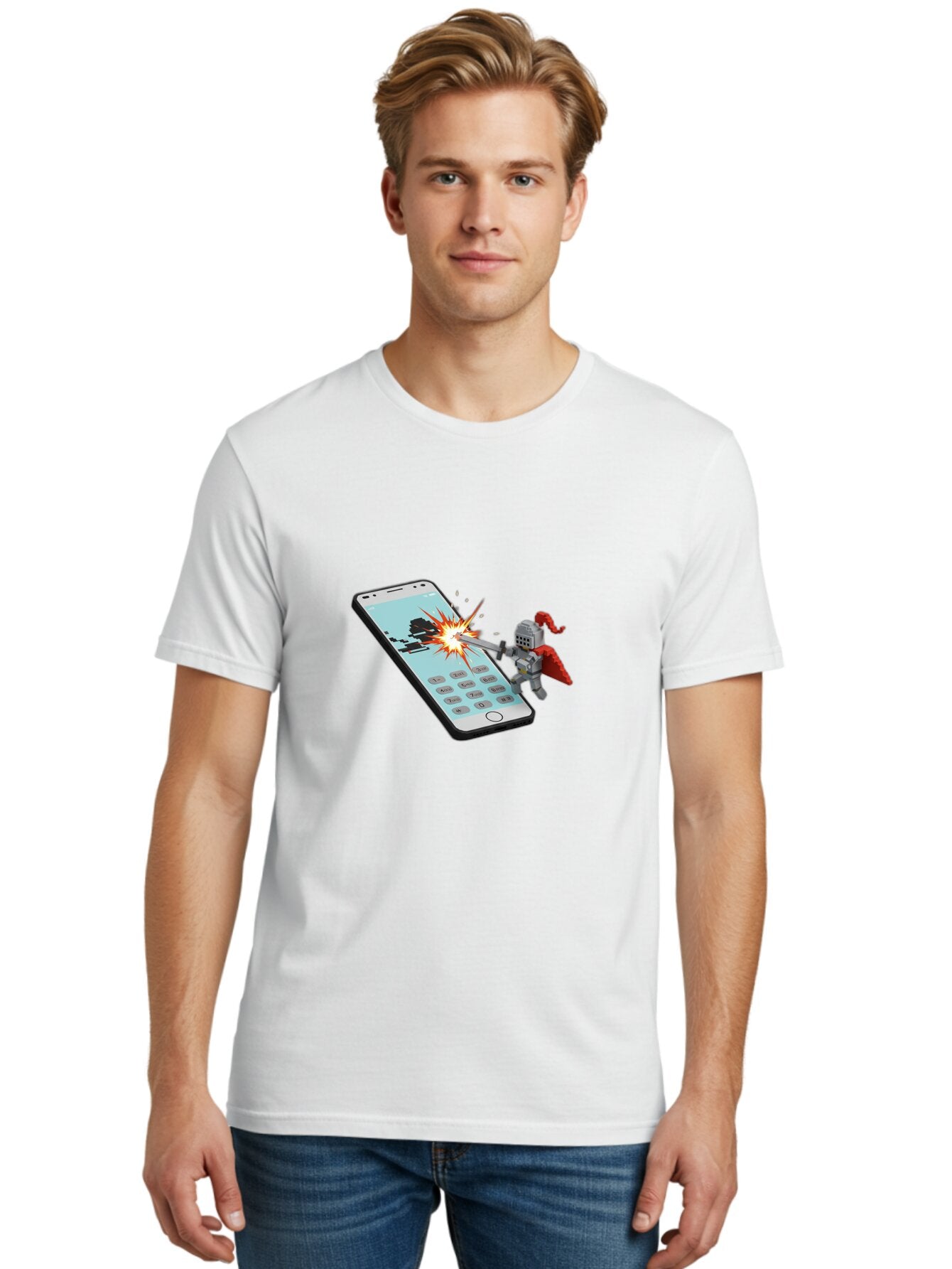 Knight-Attacking-Phone Men'S Graphic Tee, 100% Cotton, Comfortable Casual Summer Wear, Machine Washable, Vintage Camera, Old Camera, Antique Camera, Black Camera, Classic Photography, Photography Equipment, Nostalgic Device, Film Camera, Bar032 30