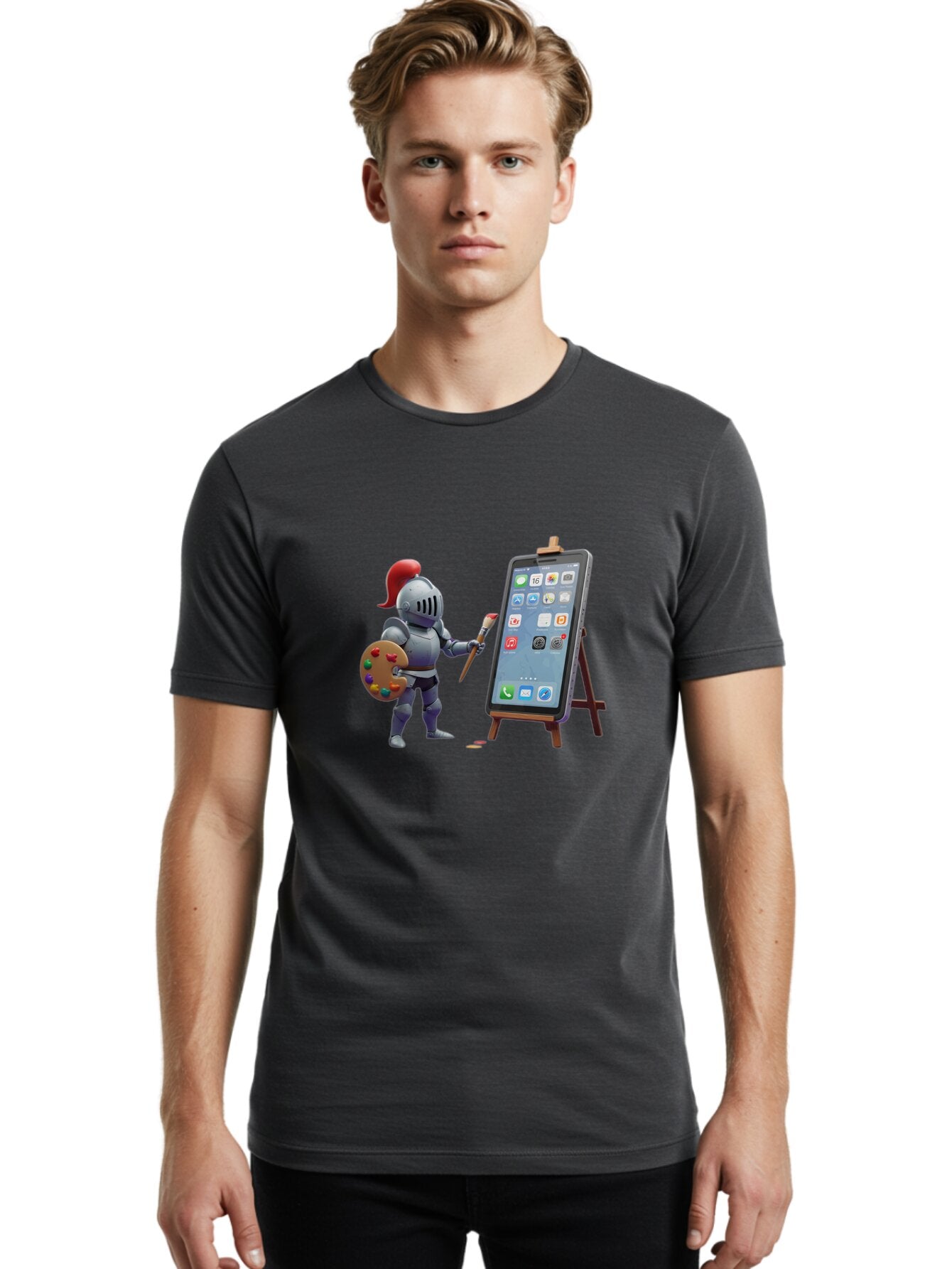 Knight-Painting-Iphone Men'S Graphic Tee, 100% Cotton, Comfortable Casual Summer Wear, Machine Washable, Vintage Camera, Old Camera, Antique Camera, Black Camera, Classic Photography, Photography Equipment, Nostalgic Device, Film Camera, Bar037 26