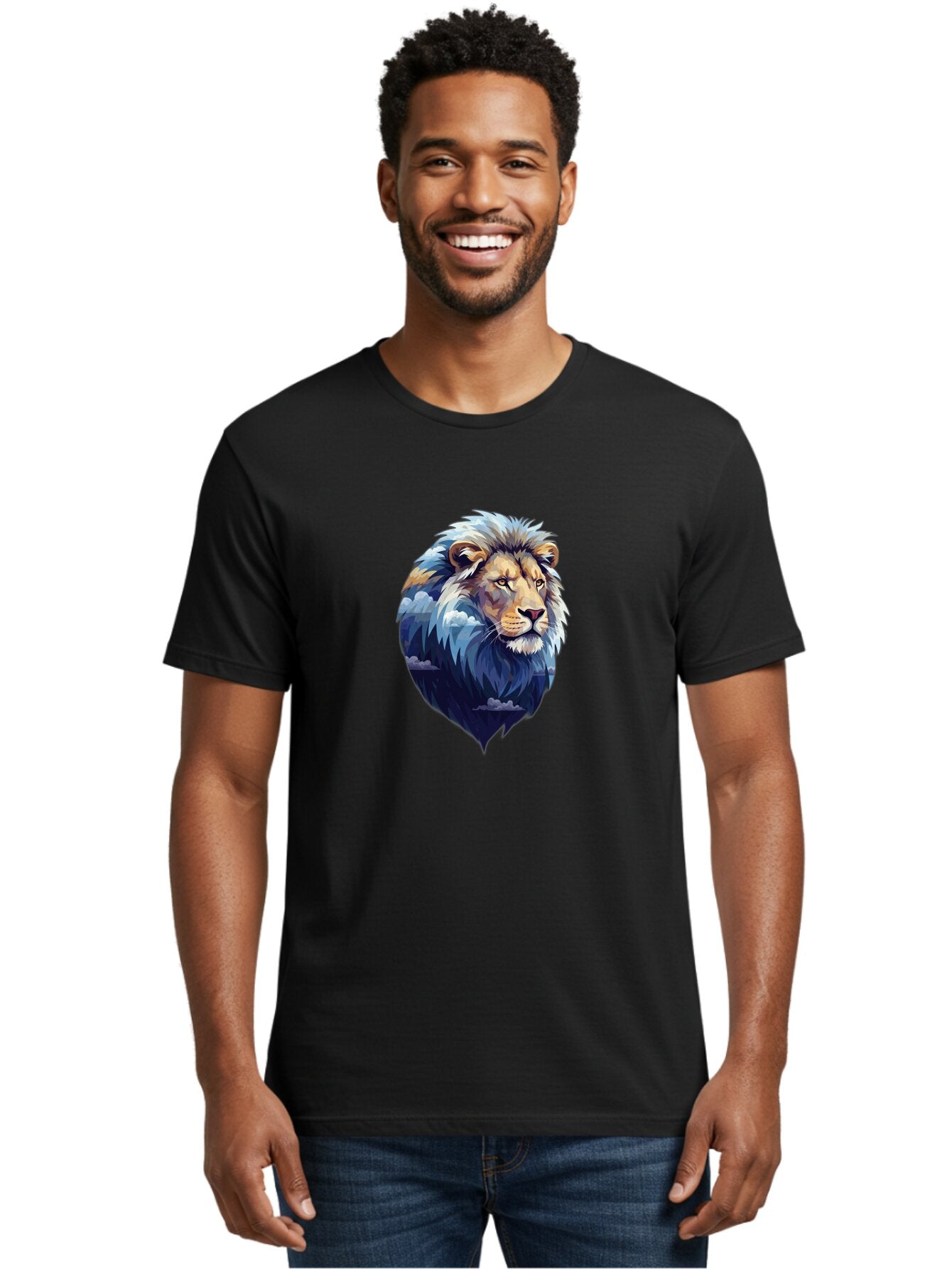 Lion-Double-Exposure Men'S Graphic Tee, 100% Cotton, Comfortable Casual Summer Wear, Machine Washable, Vintage Camera, Old Camera, Antique Camera, Black Camera, Classic Photography, Photography Equipment, Nostalgic Device, Film Camera, Bar081 20