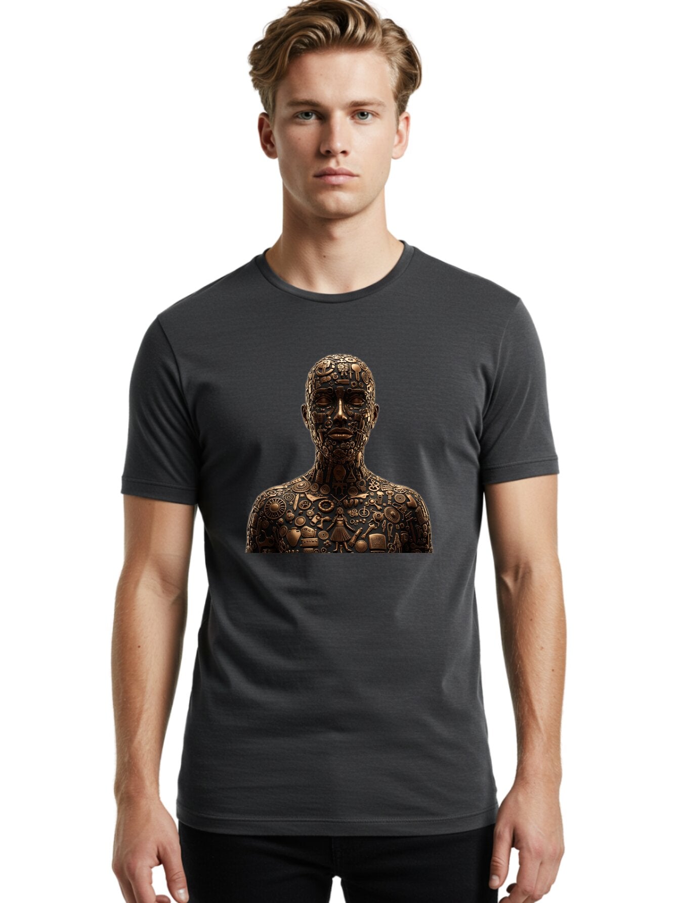 Man-Made-Of-Mechanical-Parts Men'S Graphic Tee, 100% Cotton, Comfortable Casual Summer Wear, Machine Washable, Vintage Camera, Old Camera, Antique Camera, Black Camera, Classic Photography, Photography Equipment, Nostalgic Device, Film Camera, Bar120 16