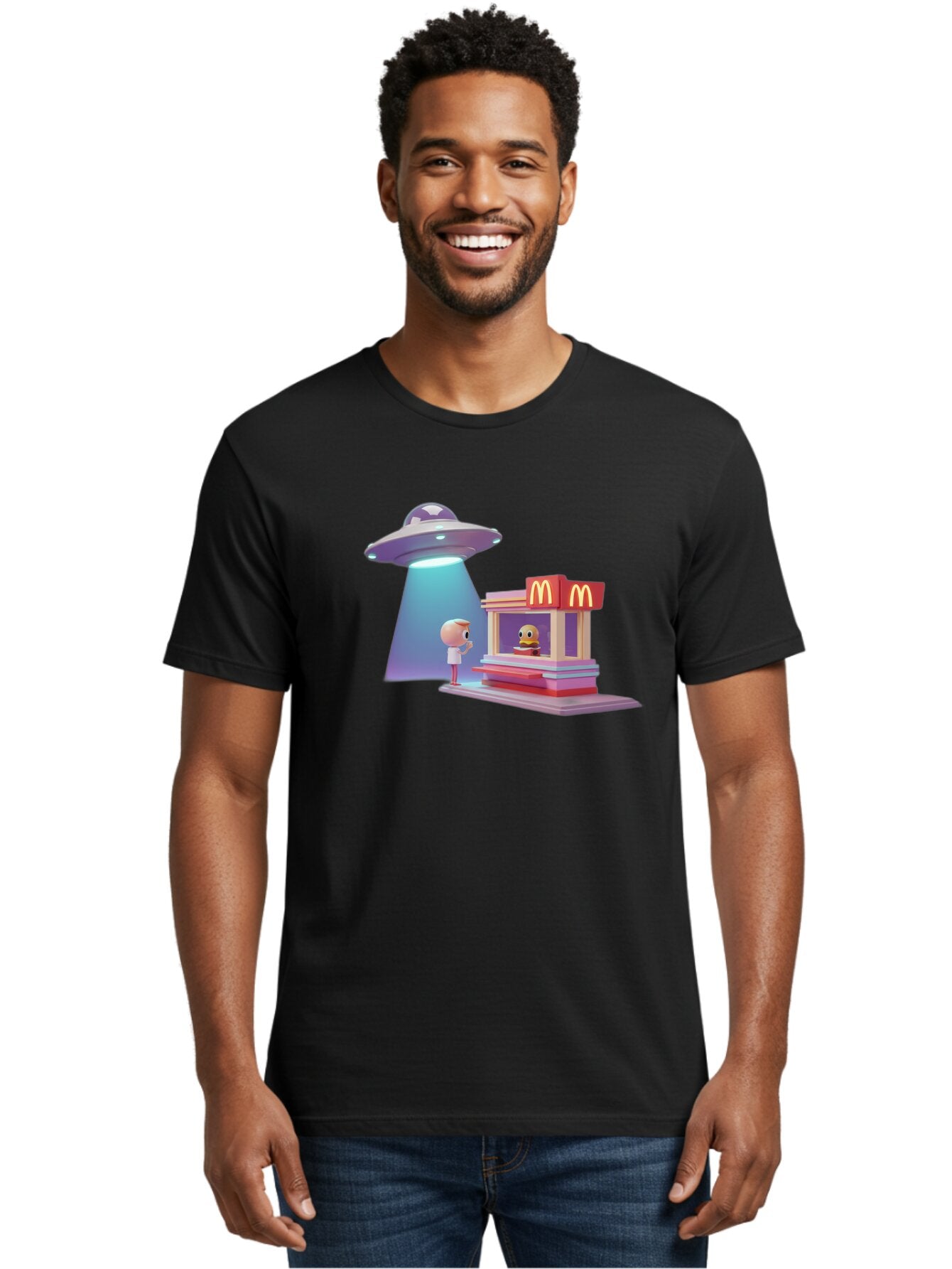 Mcdonald-S-Ufo Men'S Graphic Tee, 100% Cotton, Comfortable Casual Summer Wear, Machine Washable, Vintage Camera, Old Camera, Antique Camera, Black Camera, Classic Photography, Photography Equipment, Nostalgic Device, Film Camera, Camera Art Bar130 23