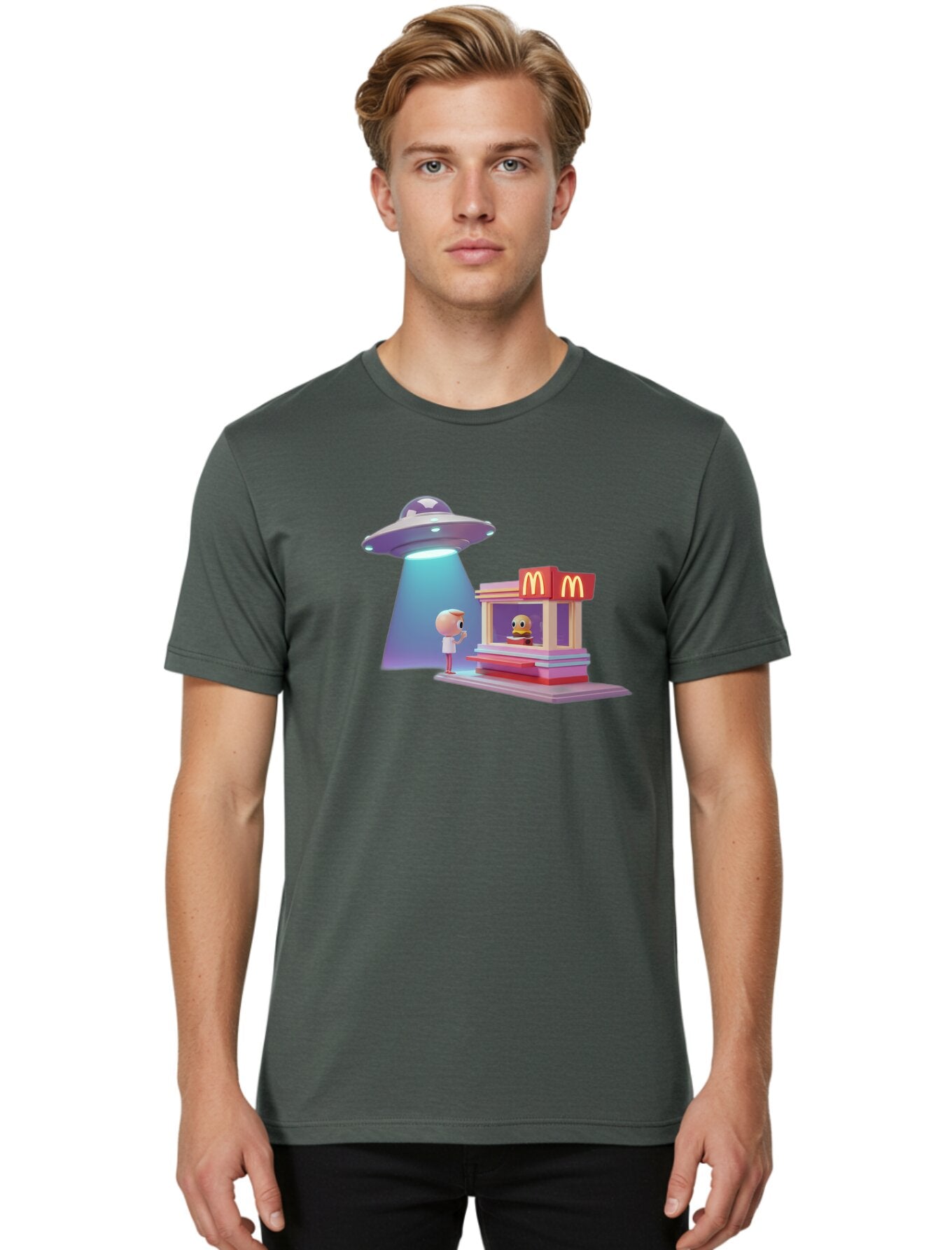 Mcdonald-S-Ufo Men'S Graphic Tee, 100% Cotton, Comfortable Casual Summer Wear, Machine Washable, Vintage Camera, Old Camera, Antique Camera, Black Camera, Classic Photography, Photography Equipment, Nostalgic Device, Film Camera, Camera Art Bar130 17