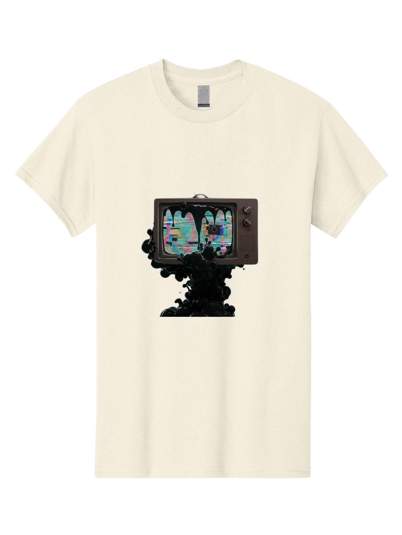 Melting-Tv-1 Men'S Graphic Tee, 100% Cotton, Comfortable Casual Summer Wear, Machine Washable, Vintage Camera, Old Camera, Antique Camera, Black Camera, Classic Photography, Photography Equipment, Nostalgic Device, Film Camera, Camera Art Bar145 8