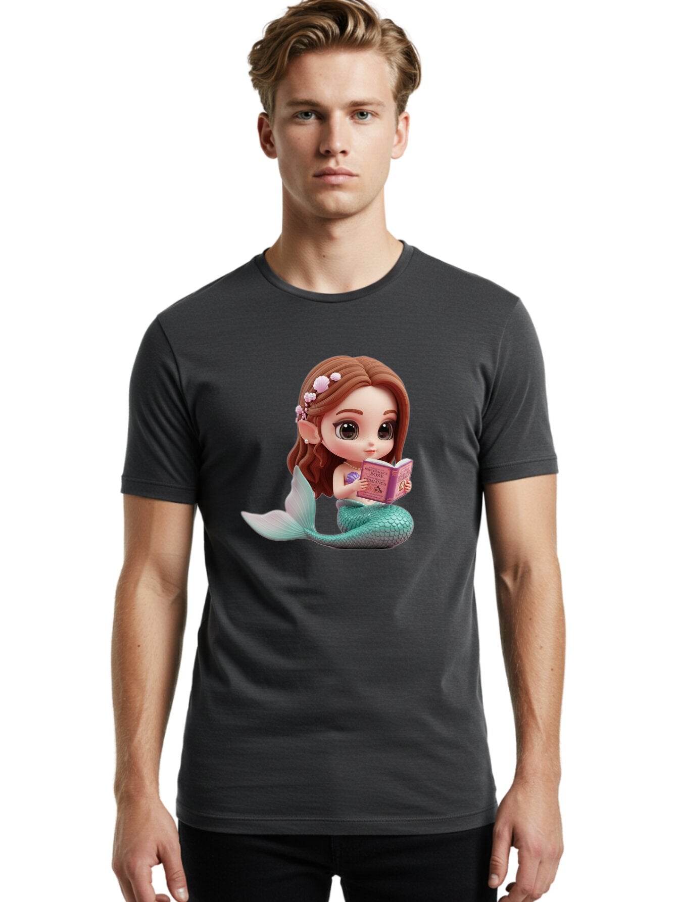 Mermaid-Reading-1 Men'S Graphic Tee, 100% Cotton, Comfortable Casual Summer Wear, Machine Washable, Vintage Camera, Old Camera, Antique Camera, Black Camera, Classic Photography, Photography Equipment, Nostalgic Device, Film Camera, Camera Art Bar148 18