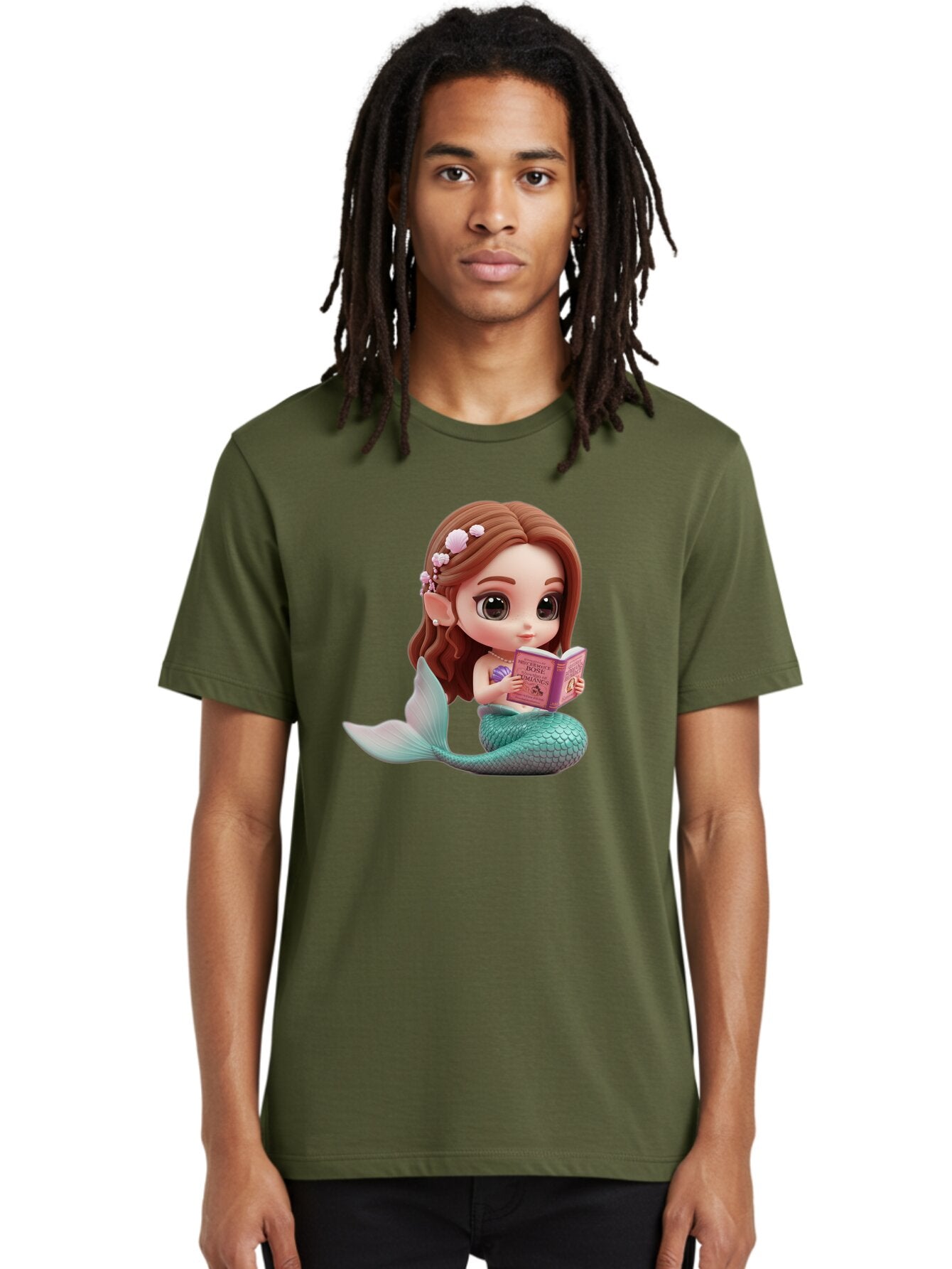 Mermaid-Reading-1 Men'S Graphic Tee, 100% Cotton, Comfortable Casual Summer Wear, Machine Washable, Vintage Camera, Old Camera, Antique Camera, Black Camera, Classic Photography, Photography Equipment, Nostalgic Device, Film Camera, Camera Art Bar148 21