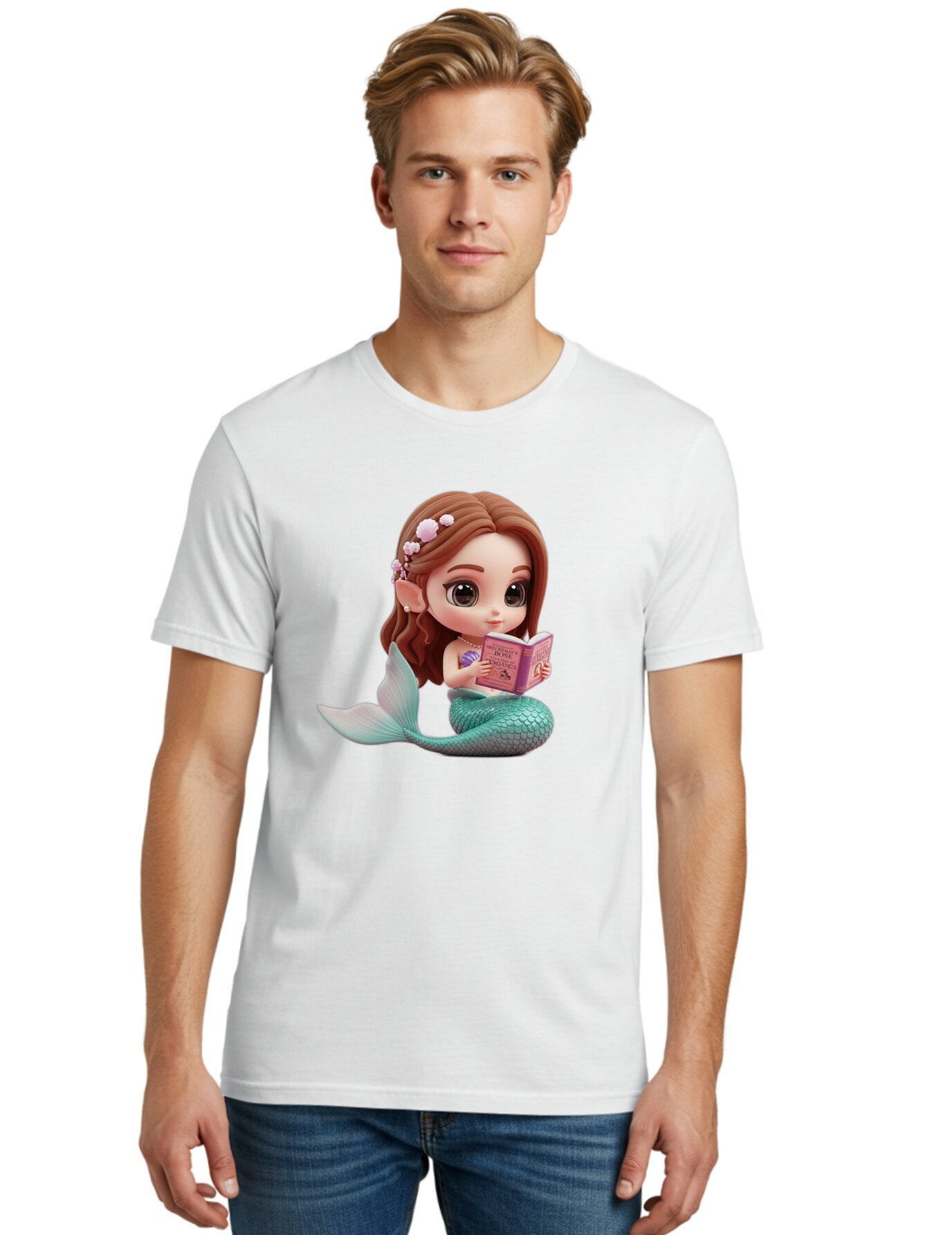 Mermaid-Reading-1 Men'S Graphic Tee, 100% Cotton, Comfortable Casual Summer Wear, Machine Washable, Vintage Camera, Old Camera, Antique Camera, Black Camera, Classic Photography, Photography Equipment, Nostalgic Device, Film Camera, Camera Art Bar148 19