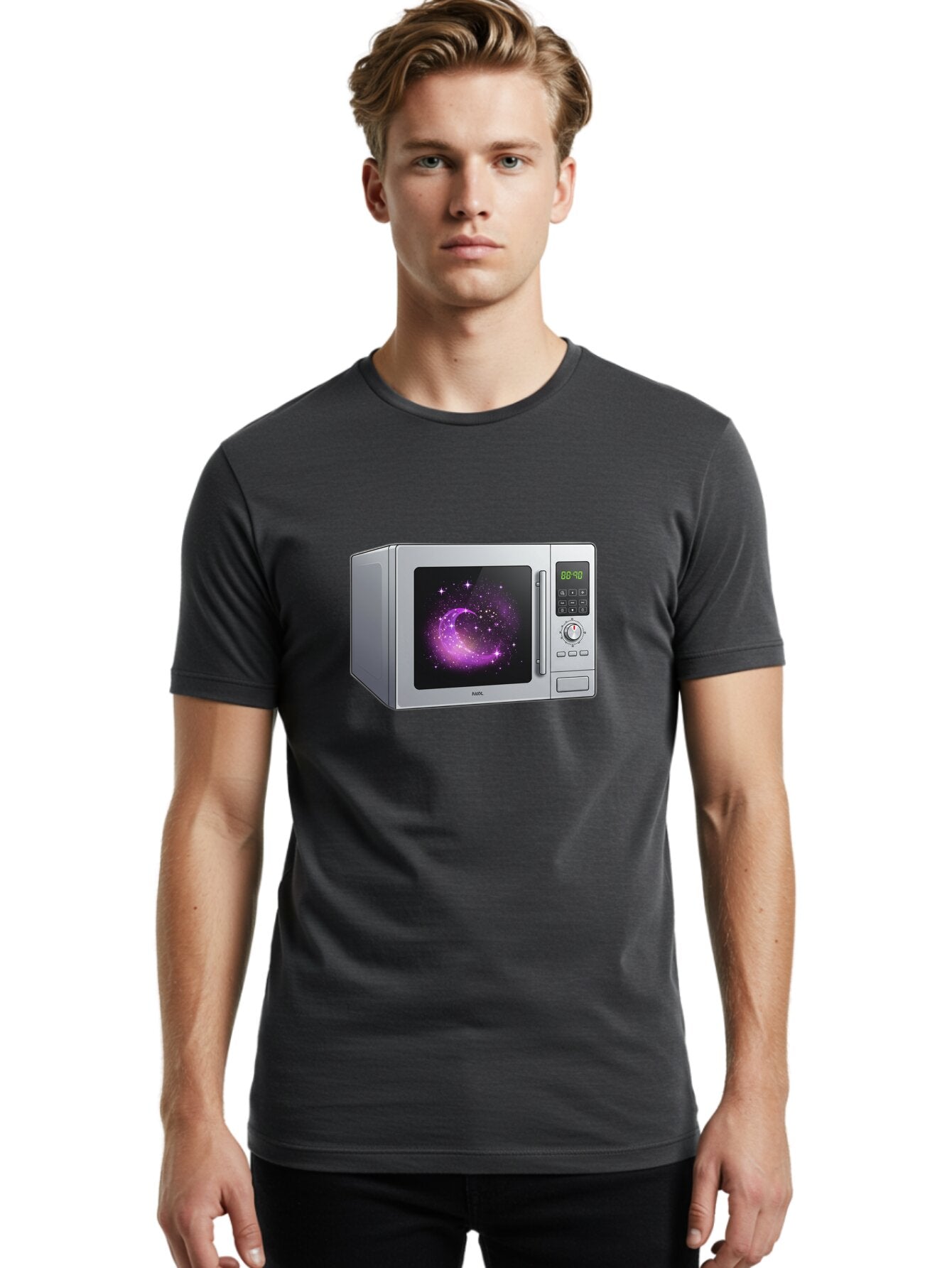 Microwave-With-Galaxy Men'S Graphic Tee, 100% Cotton, Comfortable Casual Summer Wear, Machine Washable, Vintage Camera, Old Camera, Antique Camera, Black Camera, Classic Photography, Photography Equipment, Nostalgic Device, Film Camera, Bar155 26
