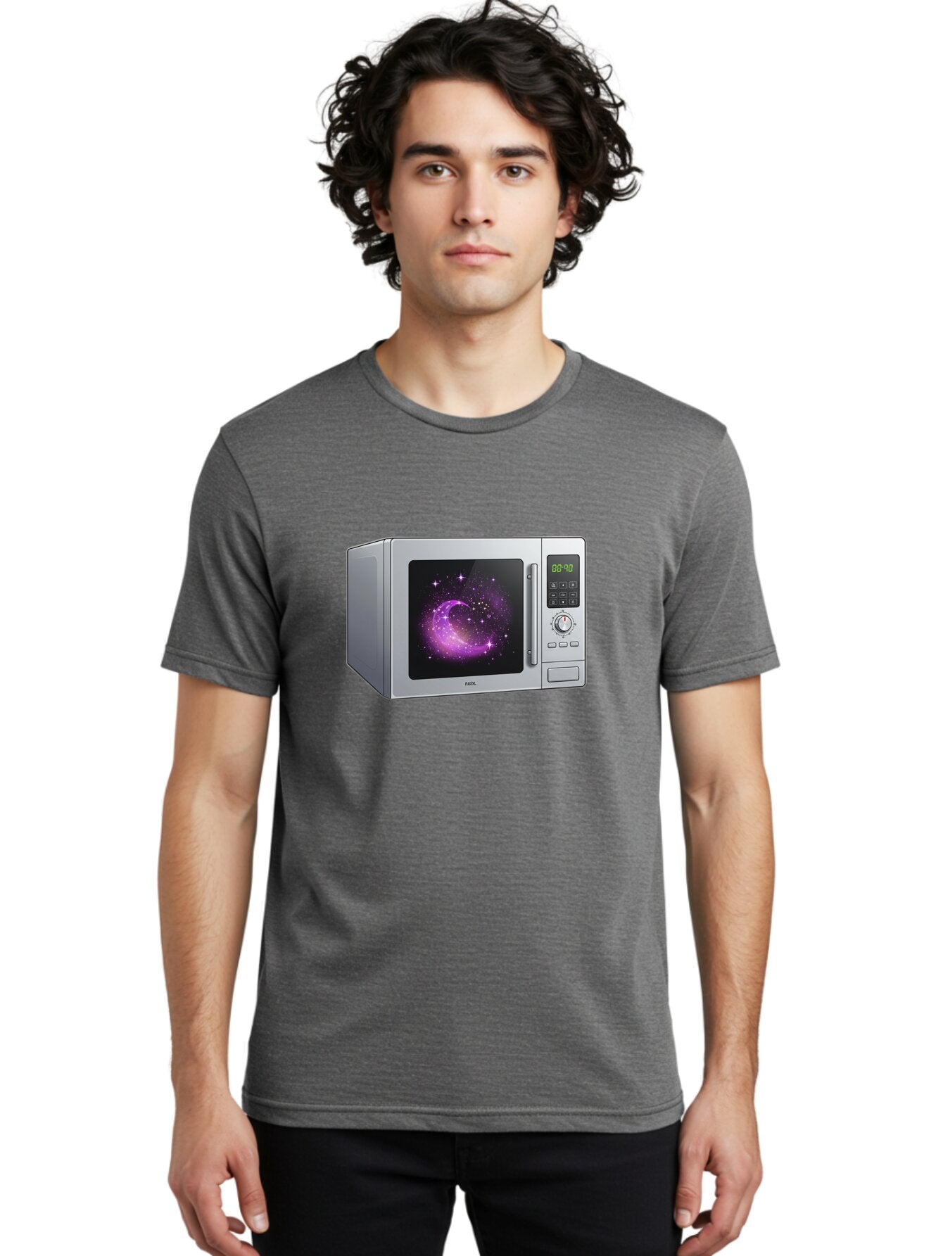Microwave-With-Galaxy Men'S Graphic Tee, 100% Cotton, Comfortable Casual Summer Wear, Machine Washable, Vintage Camera, Old Camera, Antique Camera, Black Camera, Classic Photography, Photography Equipment, Nostalgic Device, Film Camera, Bar155 23