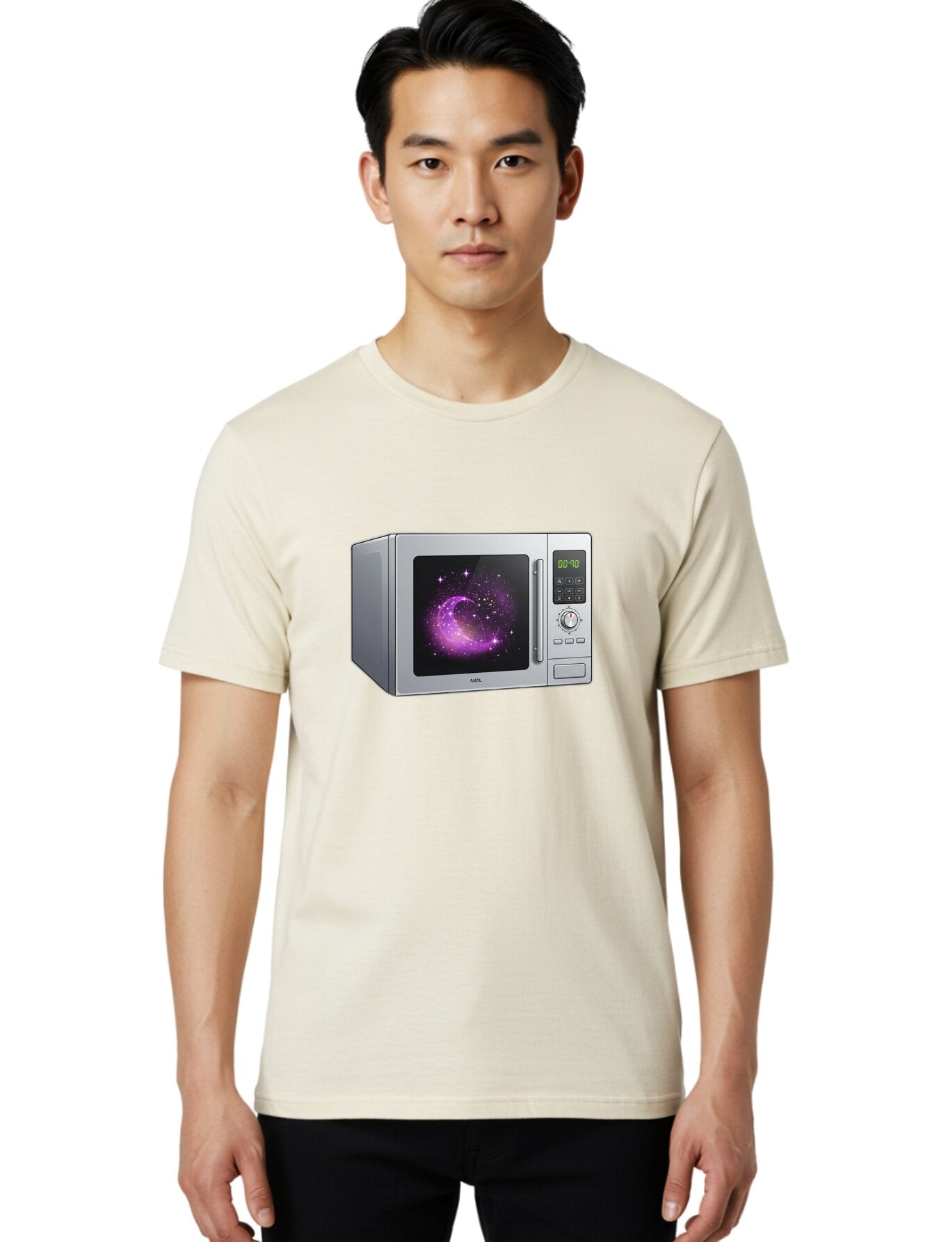 Microwave-With-Galaxy Men'S Graphic Tee, 100% Cotton, Comfortable Casual Summer Wear, Machine Washable, Vintage Camera, Old Camera, Antique Camera, Black Camera, Classic Photography, Photography Equipment, Nostalgic Device, Film Camera, Bar155 25